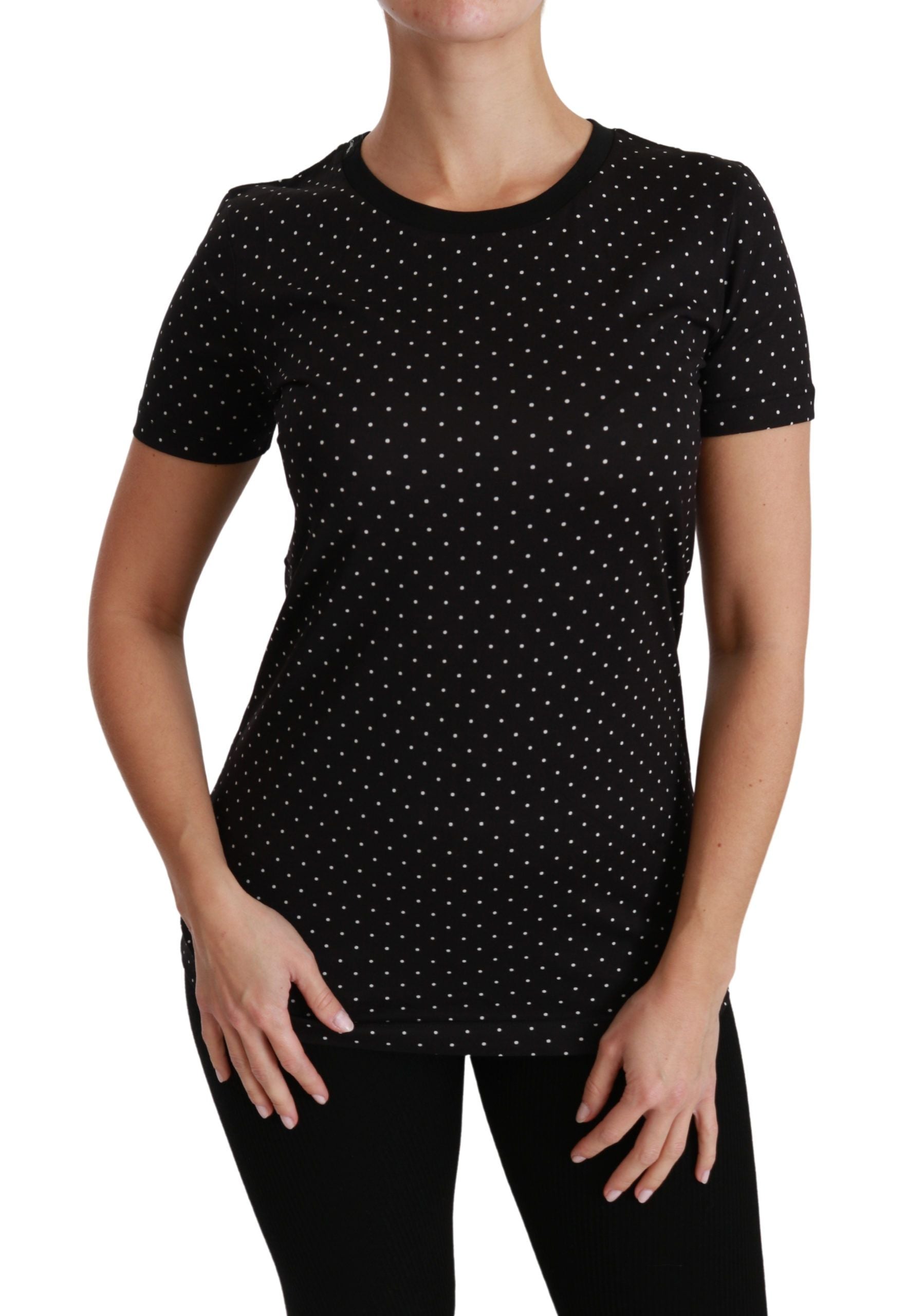 Dolce & Gabbana Black Dotted Crewneck Cotton Top Women's T-shirt