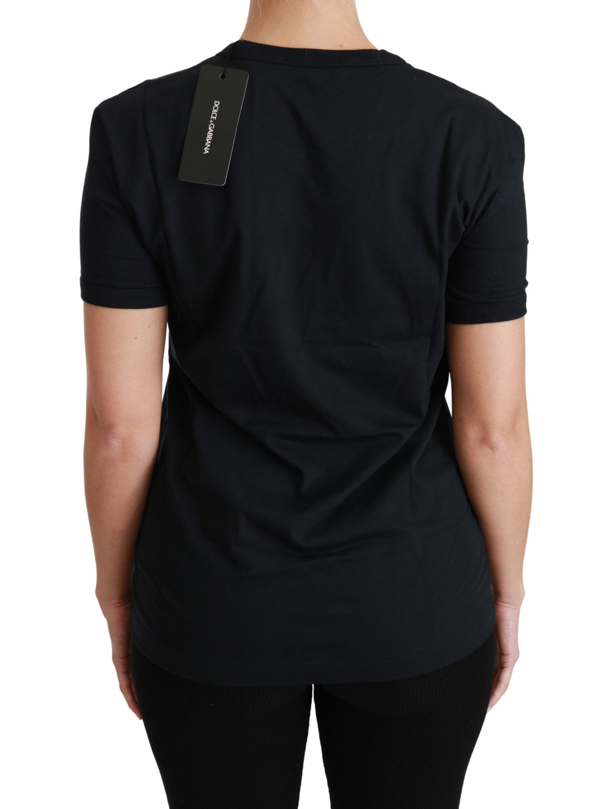 Dolce & Gabbana Blue Amore Patch Crewneck Cotton Top Women's T-shirt