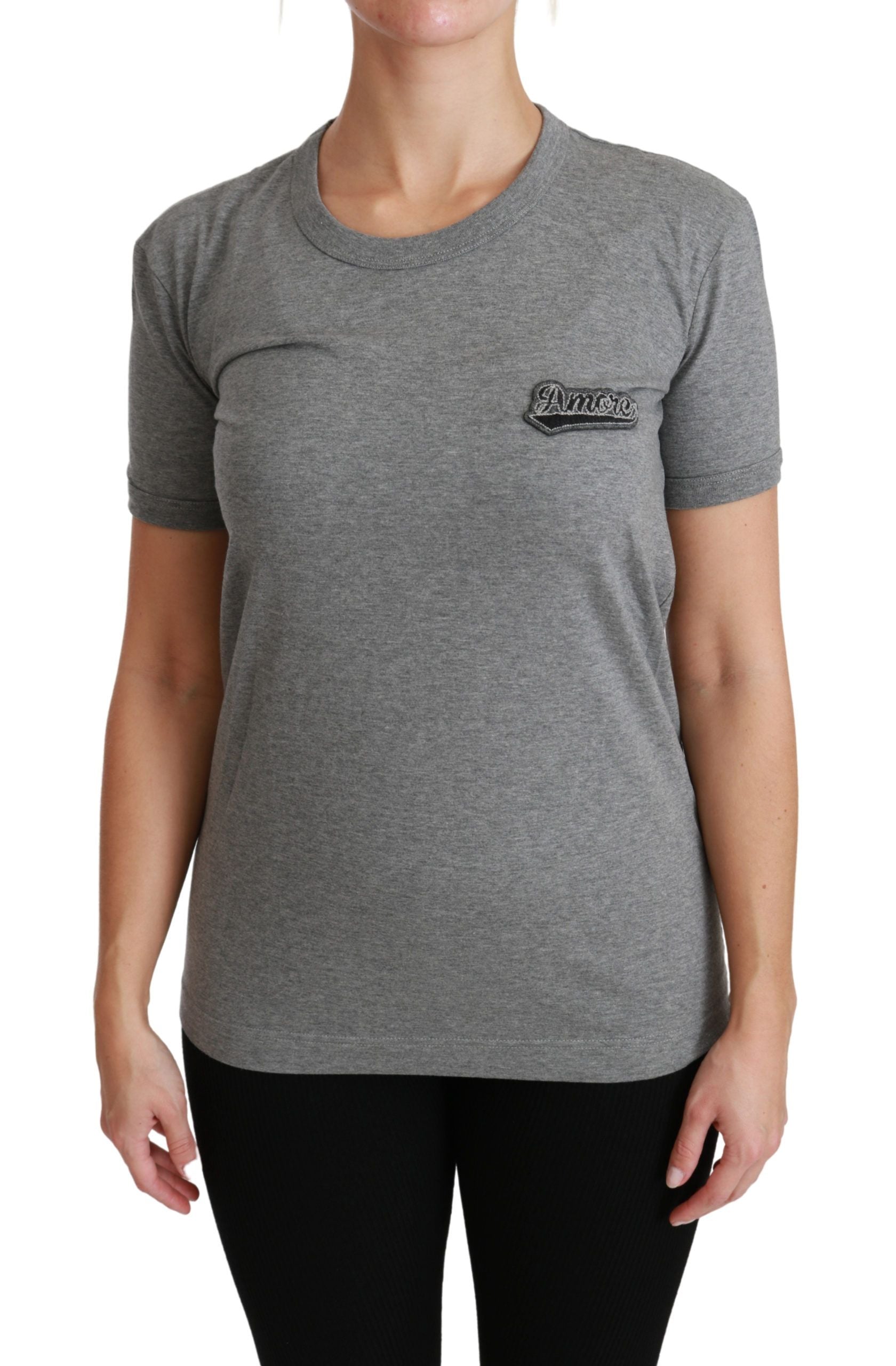 Dolce & Gabbana Chic Gray Amore Patch Crewneck Women's Tee