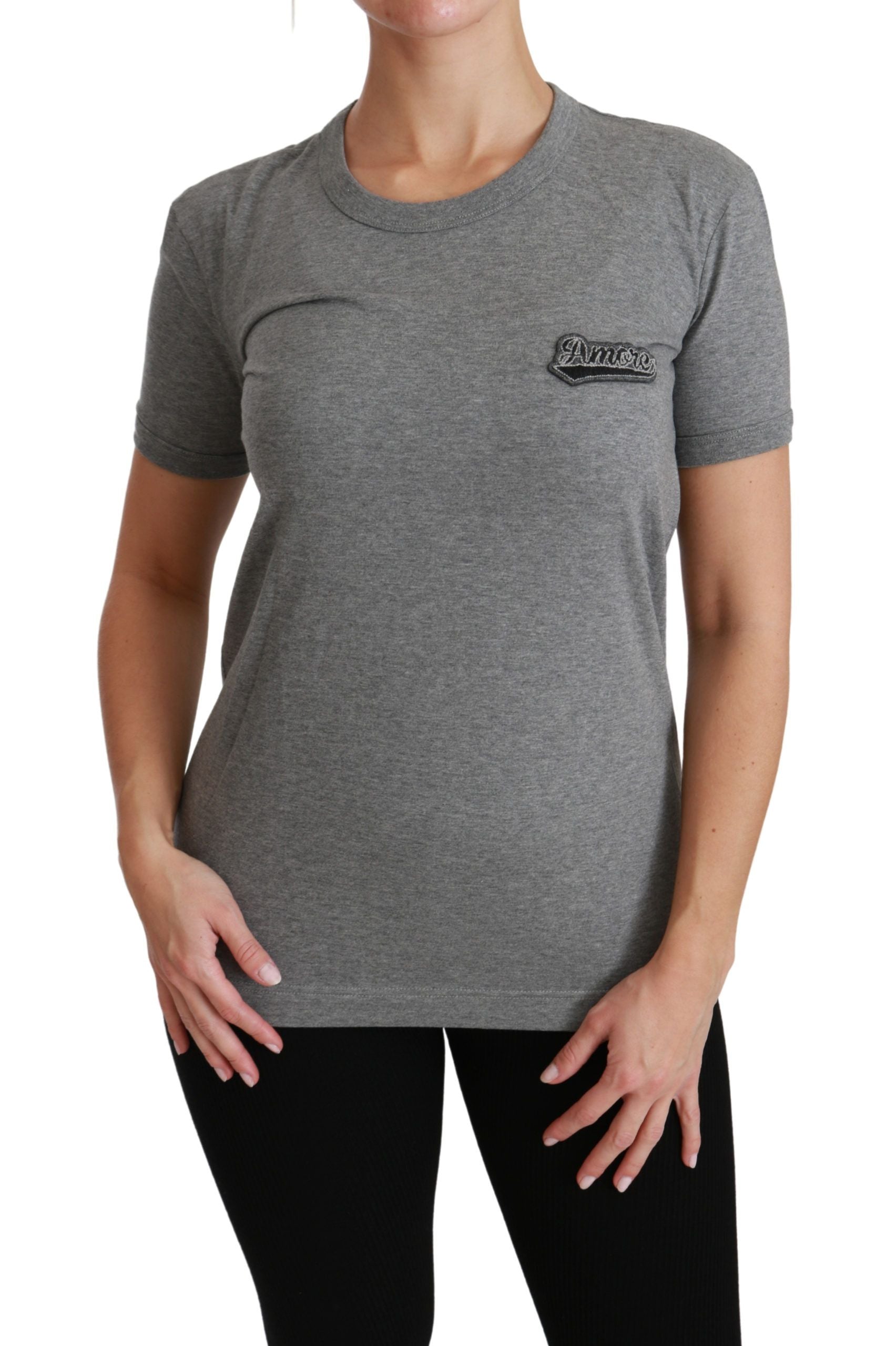 Dolce & Gabbana Chic Gray Amore Patch Crewneck Women's Tee