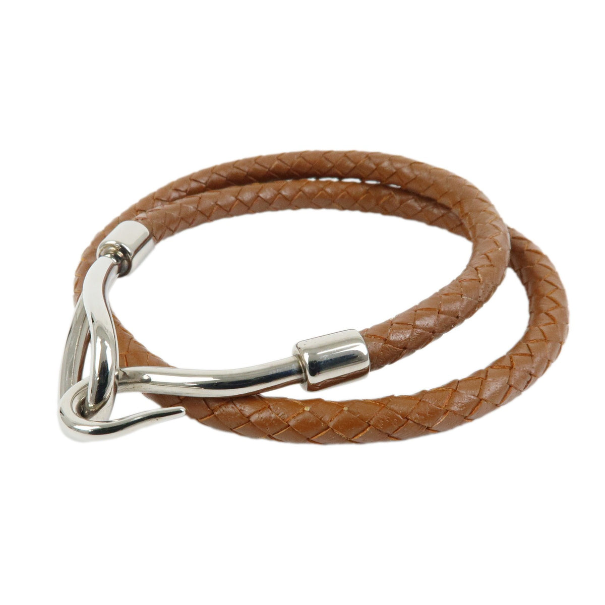 Hermes Jumbo Hook Double Tour Leather And Metal Brown Leather Bracelet Jewelry (Pre-Owned)