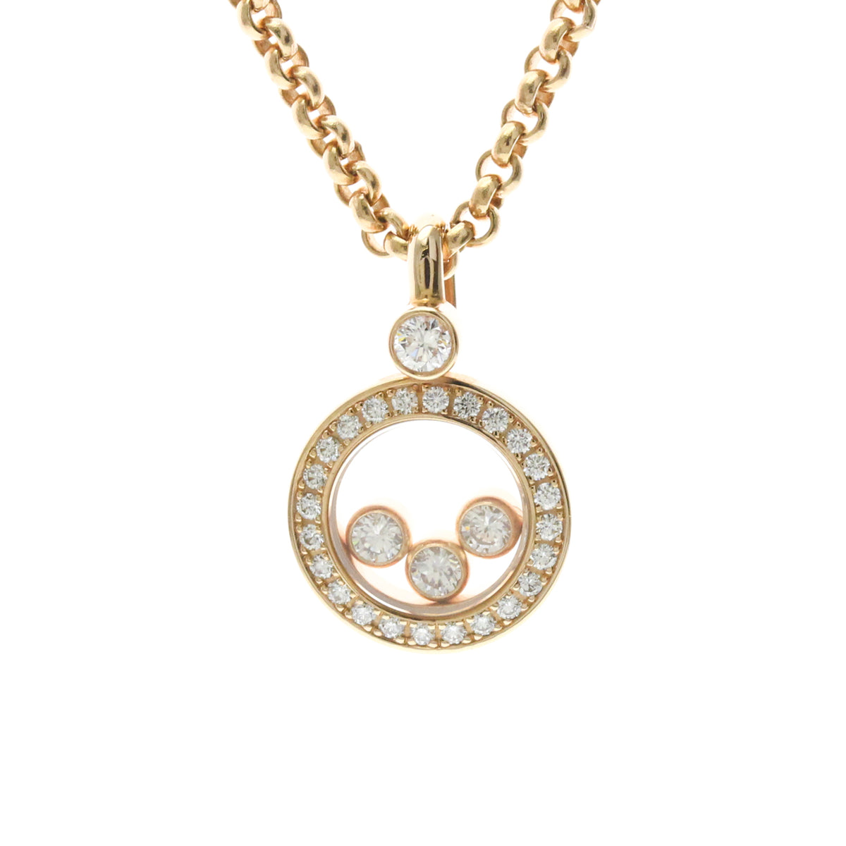 Chopard Happy Diamonds Round Pendant 18K Yellow Gold With Diamonds And 3 Floating Diamonds Gold Pink_Gold Necklace Jewelry (Pre-Owned)
