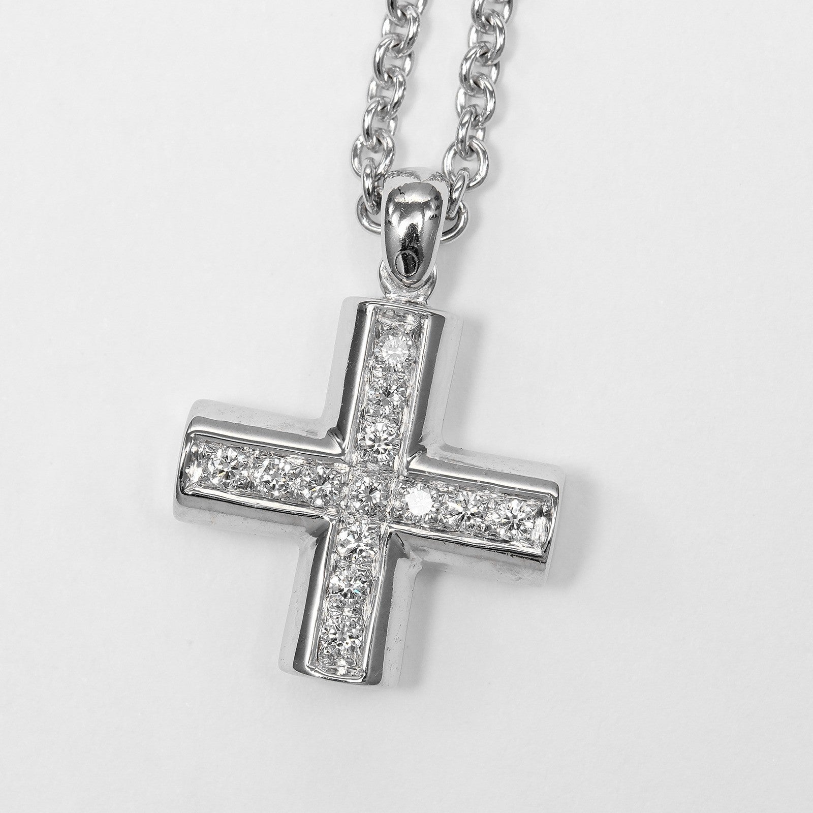 Bvlgari Greek Cross 18K White Gold With Diamonds Silver White_Gold Necklace Jewelry (Pre-Owned)