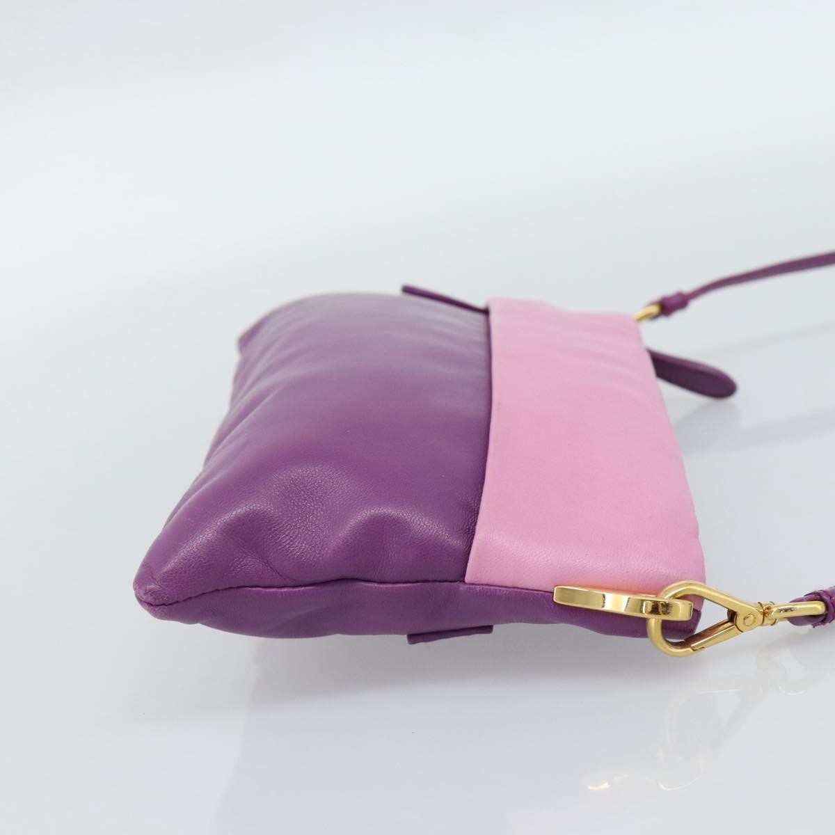 Prada Fold Over Chain Flap Soft Calf Purple Leather Handbag (Pre-Owned)