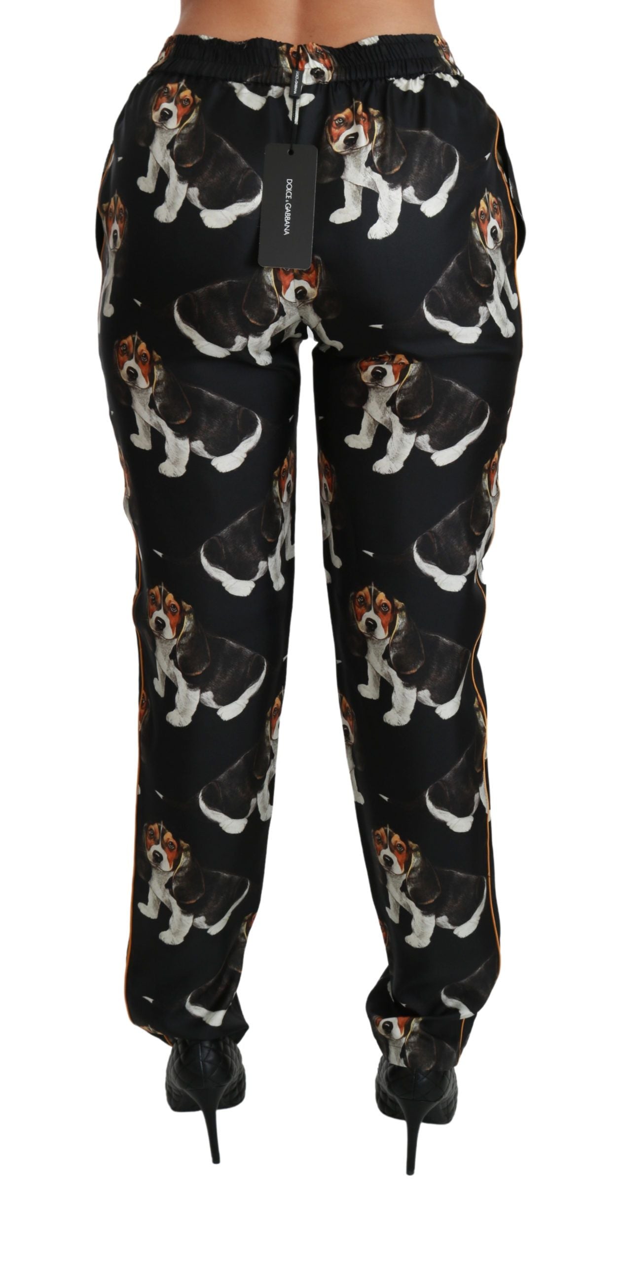 Dolce & Gabbana Elegant Silk Puppy Dog Print Women's Pants