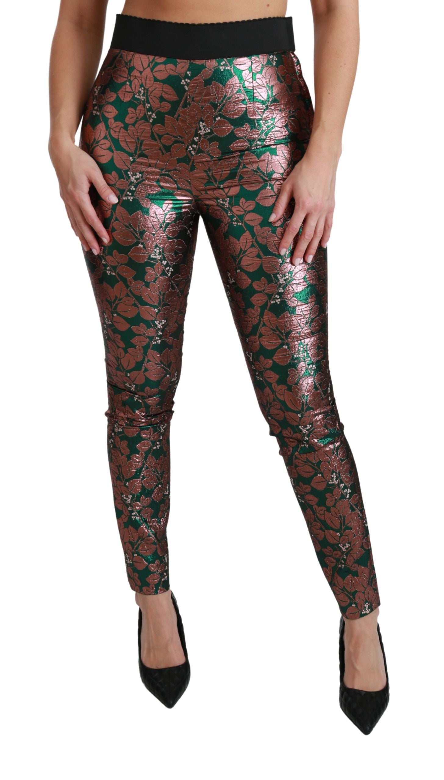 Dolce & Gabbana Green Bronze Leaf Tights Skinny Women's Pants
