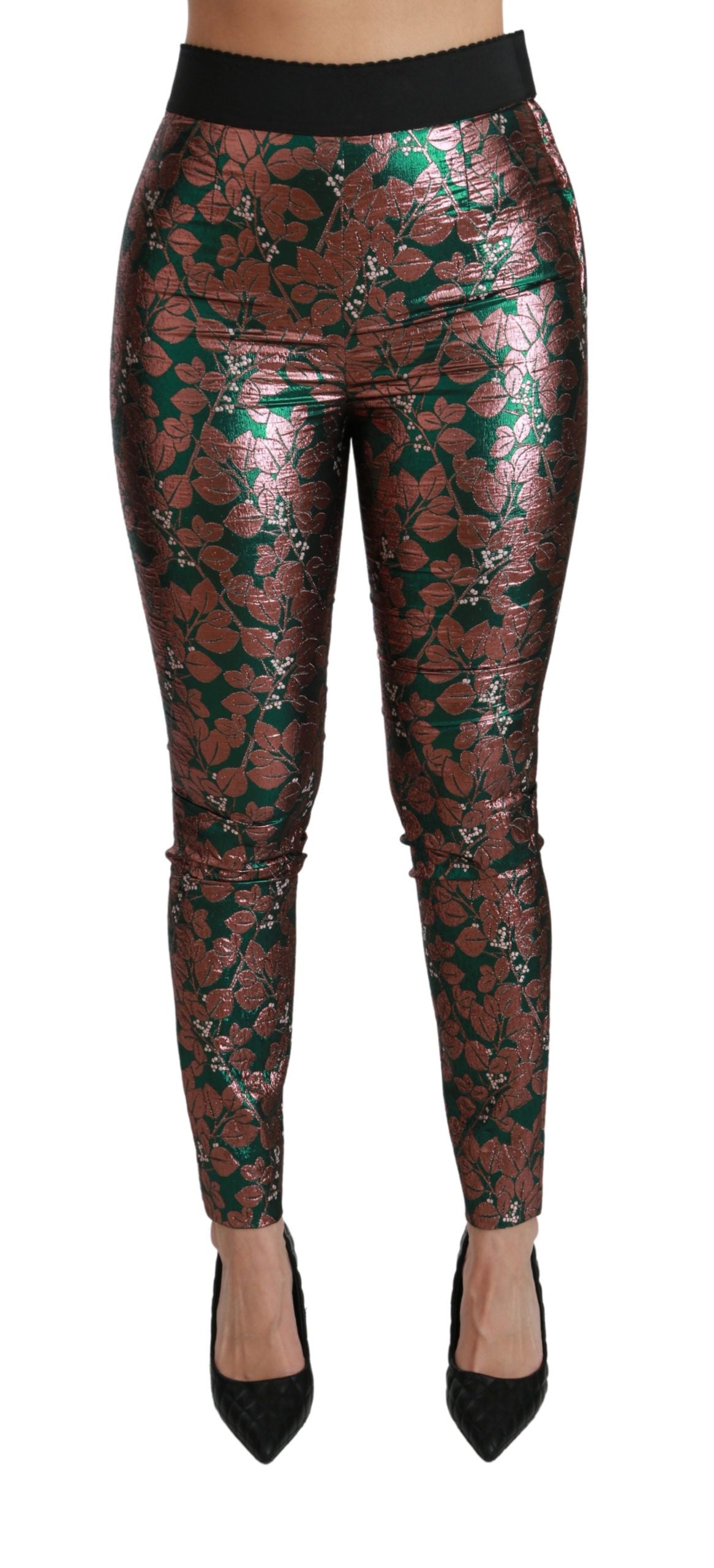 Dolce & Gabbana Elegant Bronze Leaf Metallic Women's Trousers