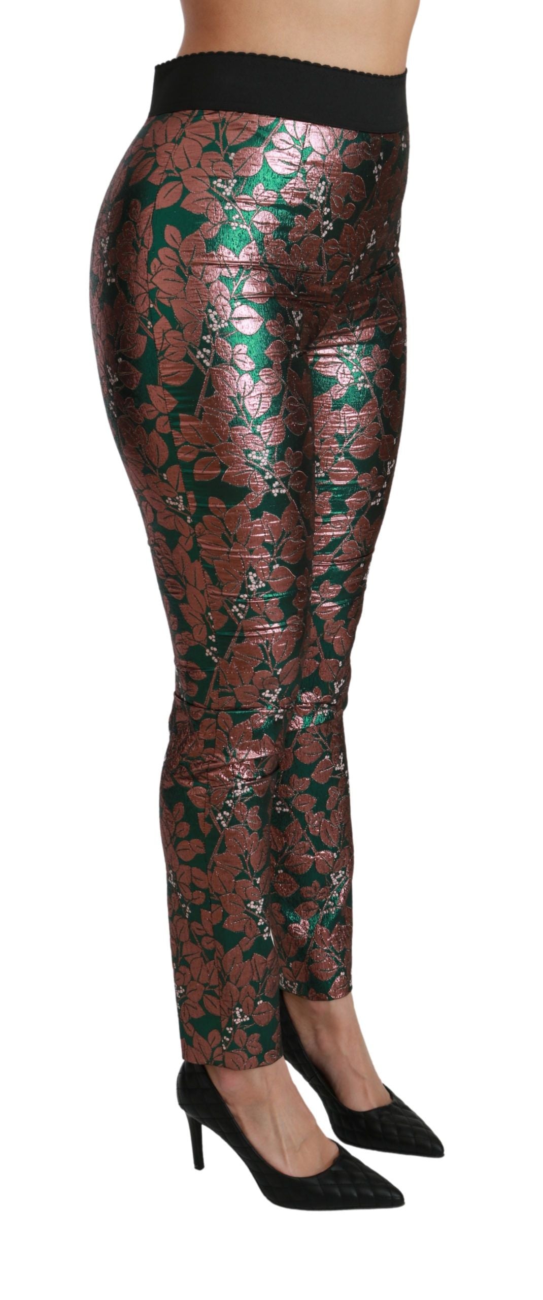 Dolce & Gabbana Elegant Bronze Leaf Metallic Women's Trousers
