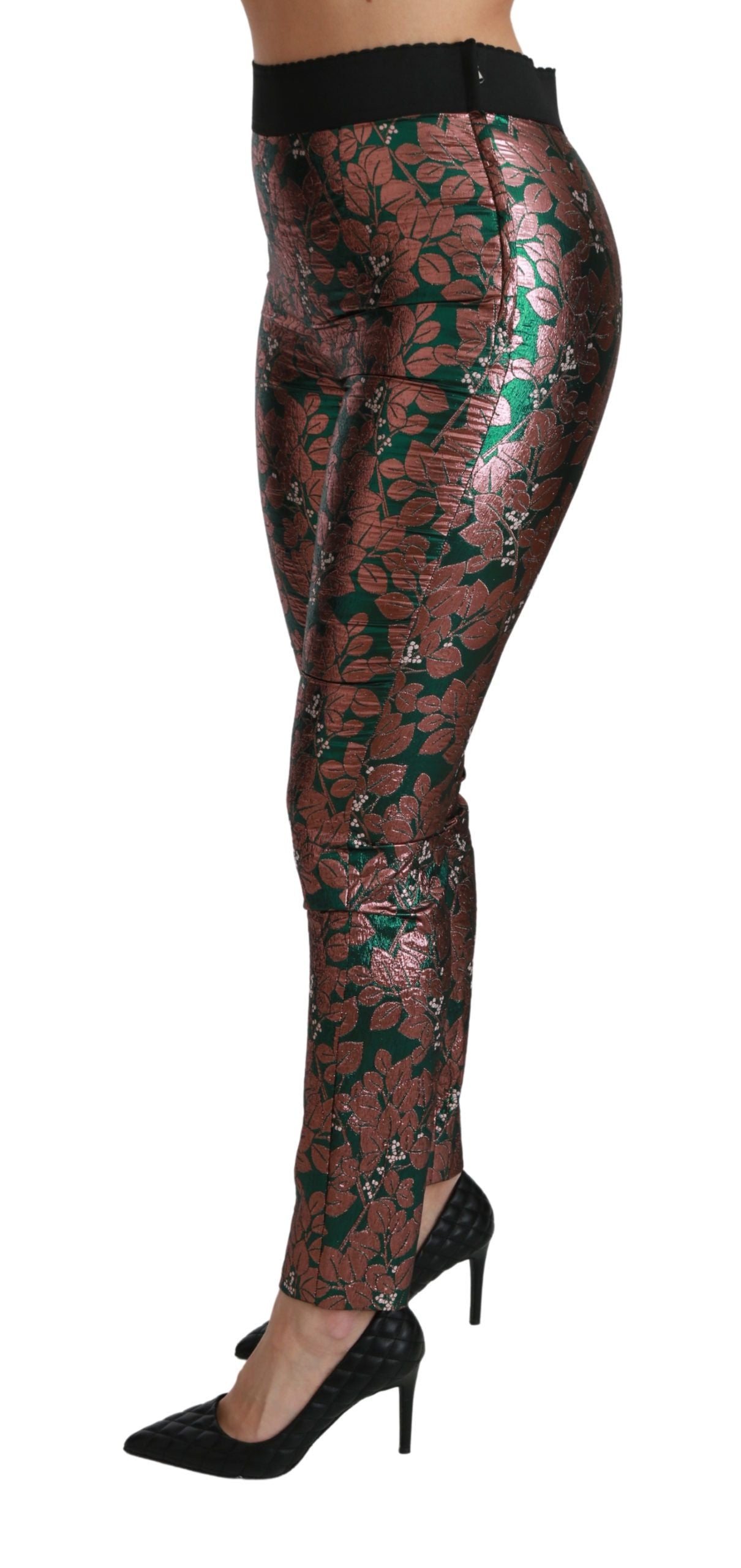 Dolce & Gabbana Elegant Bronze Leaf Metallic Women's Trousers