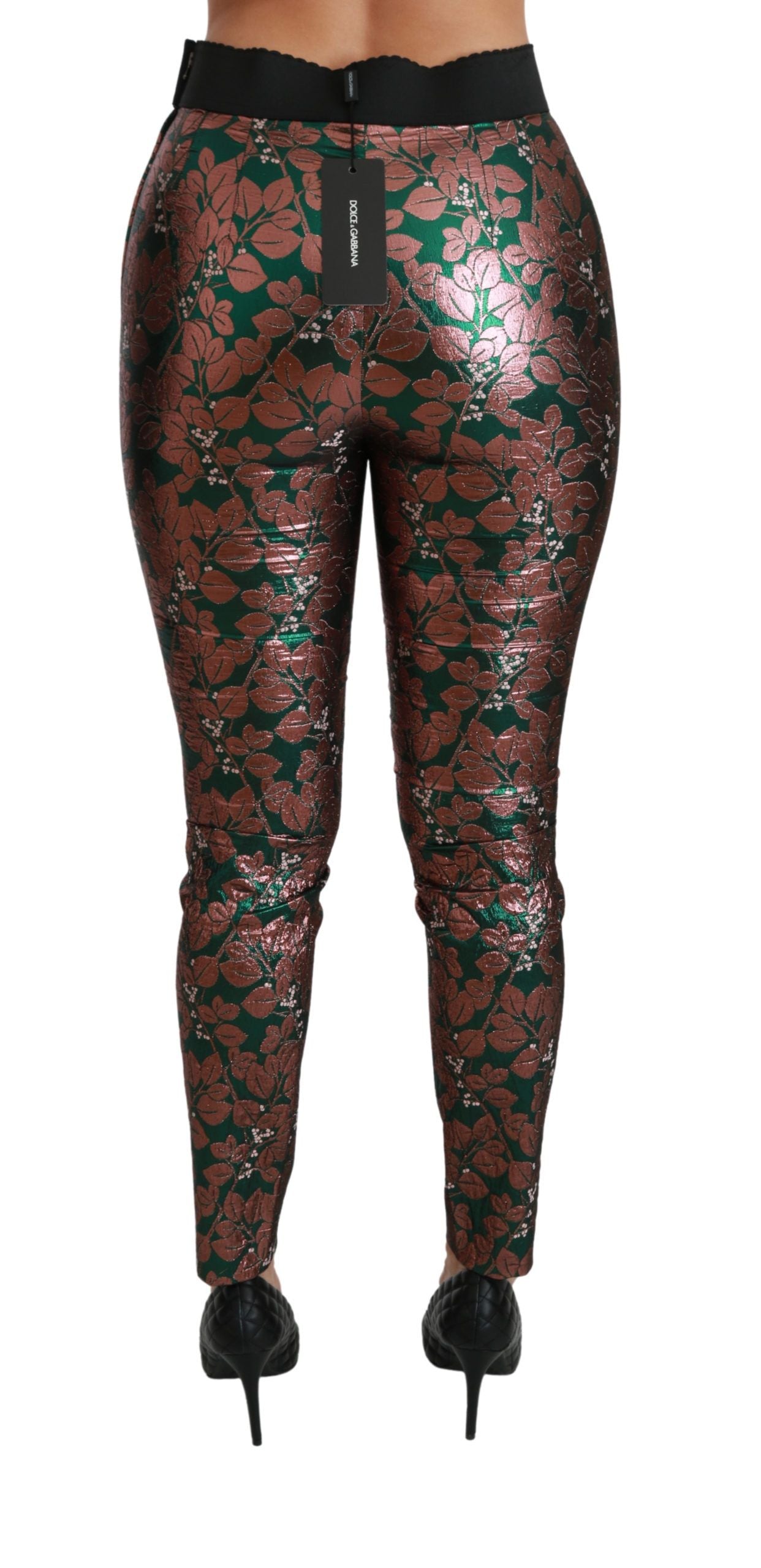 Dolce & Gabbana Green Bronze Leaf Tights Skinny Women's Pants
