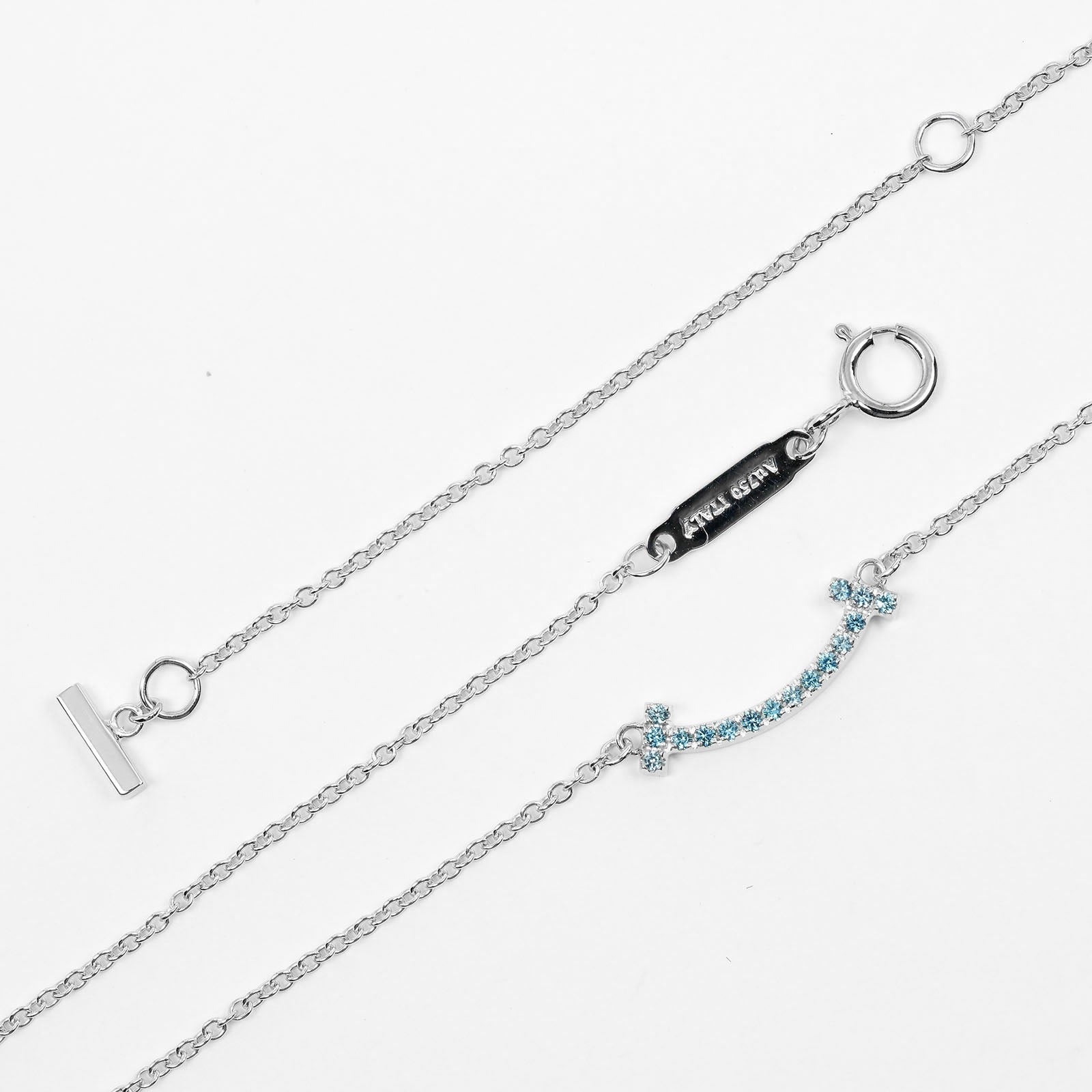 Tiffany & Co T Smile Silver White Gold Necklace Jewelry (Pre-Owned)