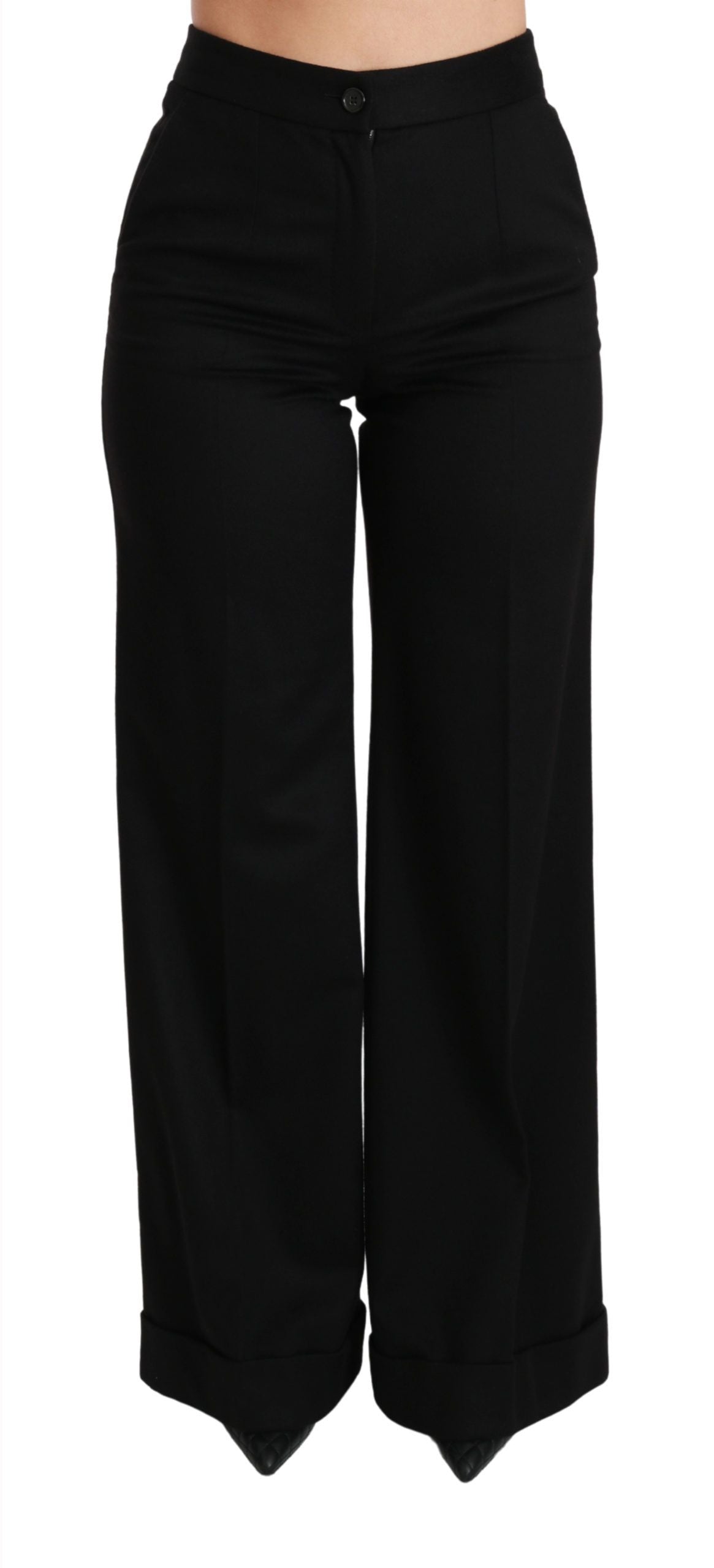 Dolce & Gabbana Black Wide Leg Flared Trouser Cashmere Women's Pants