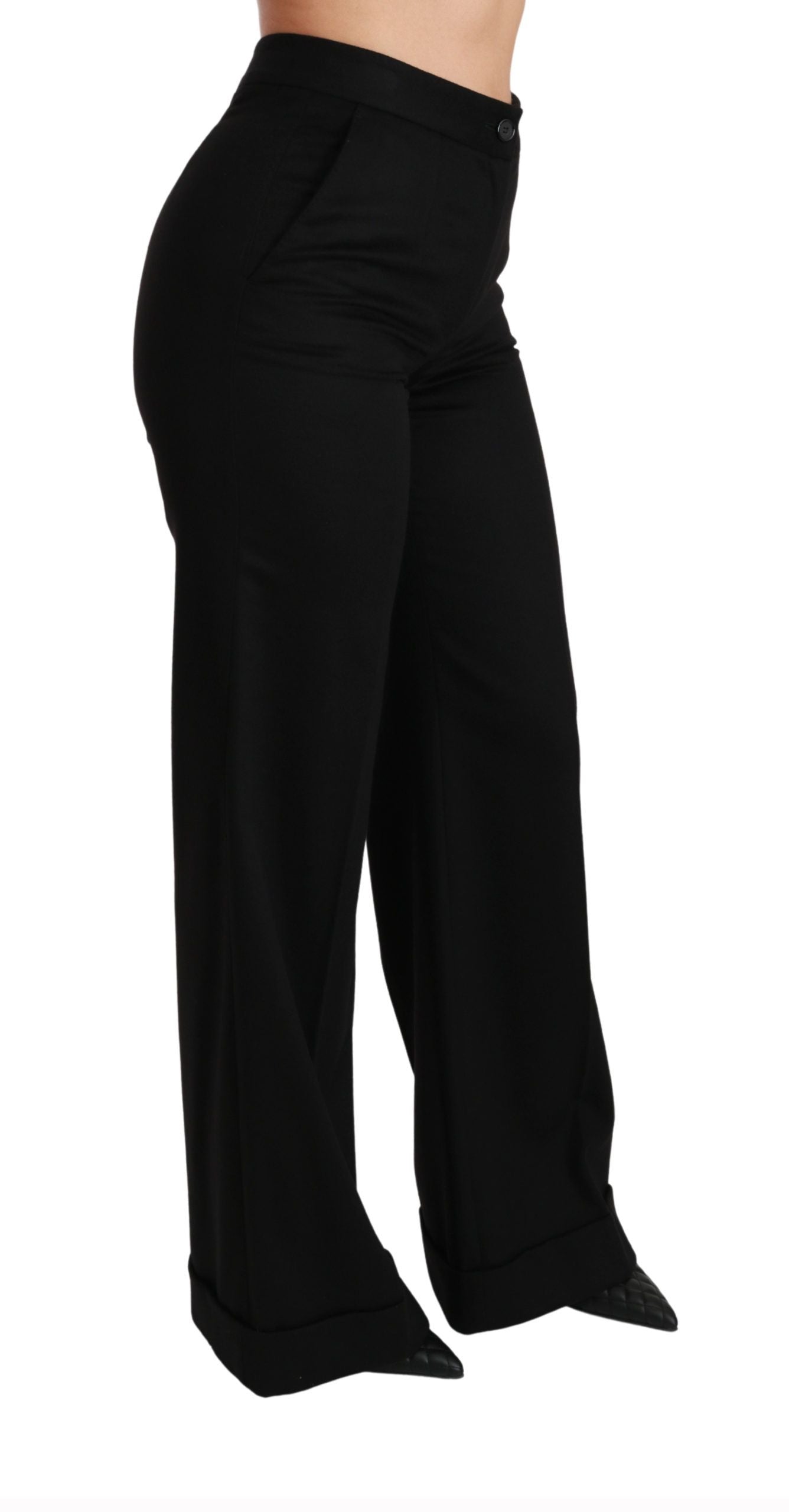 Dolce & Gabbana Black Wide Leg Flared Trouser Cashmere Women's Pants