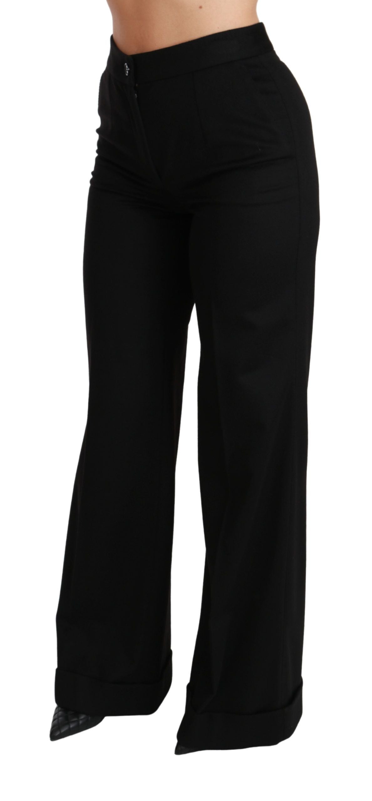 Dolce & Gabbana Black Wide Leg Flared Trouser Cashmere Women's Pants
