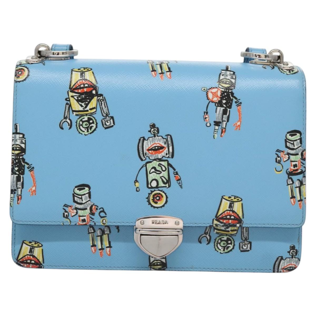 Prada Robot Blue Leather Shoulder Bag (Pre-Owned)