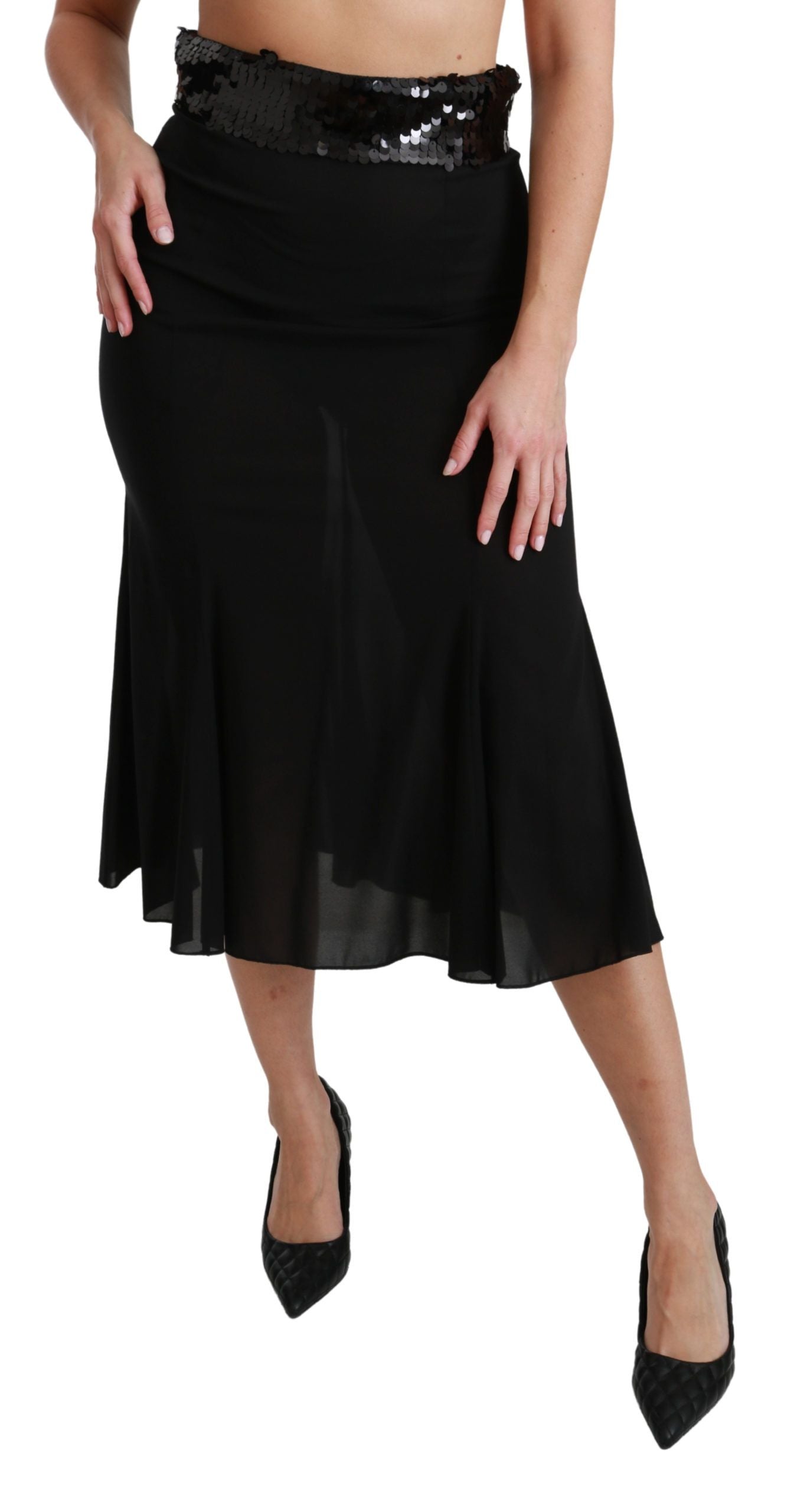 Dolce & Gabbana Elegant High Waist Sequin Black Women's Skirt