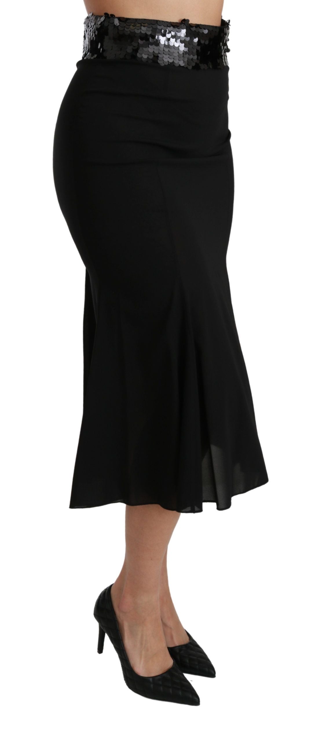 Dolce & Gabbana Black High Waist Mermaid Midi Silk Women's Skirt