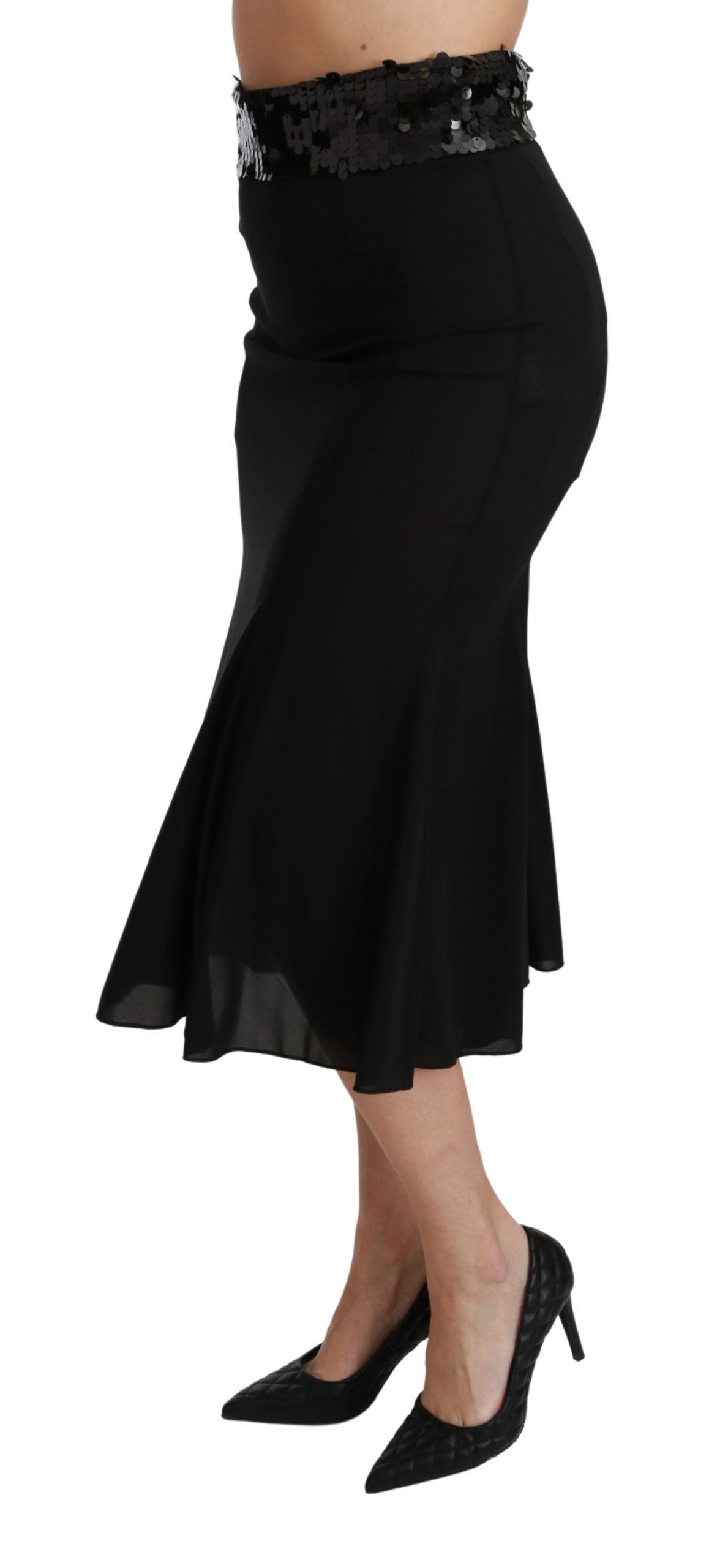 Dolce & Gabbana Black High Waist Mermaid Midi Silk Women's Skirt