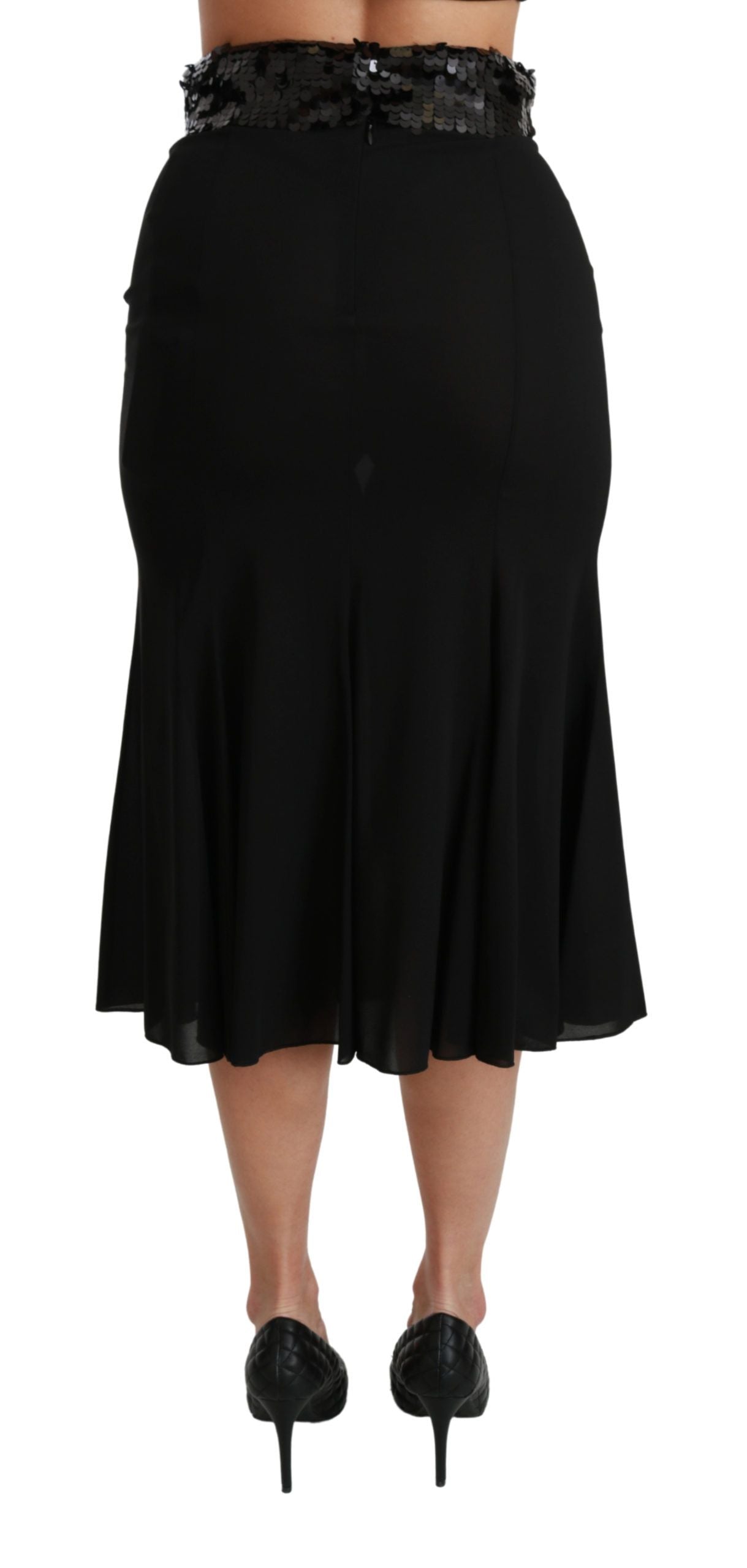 Dolce & Gabbana Black High Waist Mermaid Midi Silk Women's Skirt