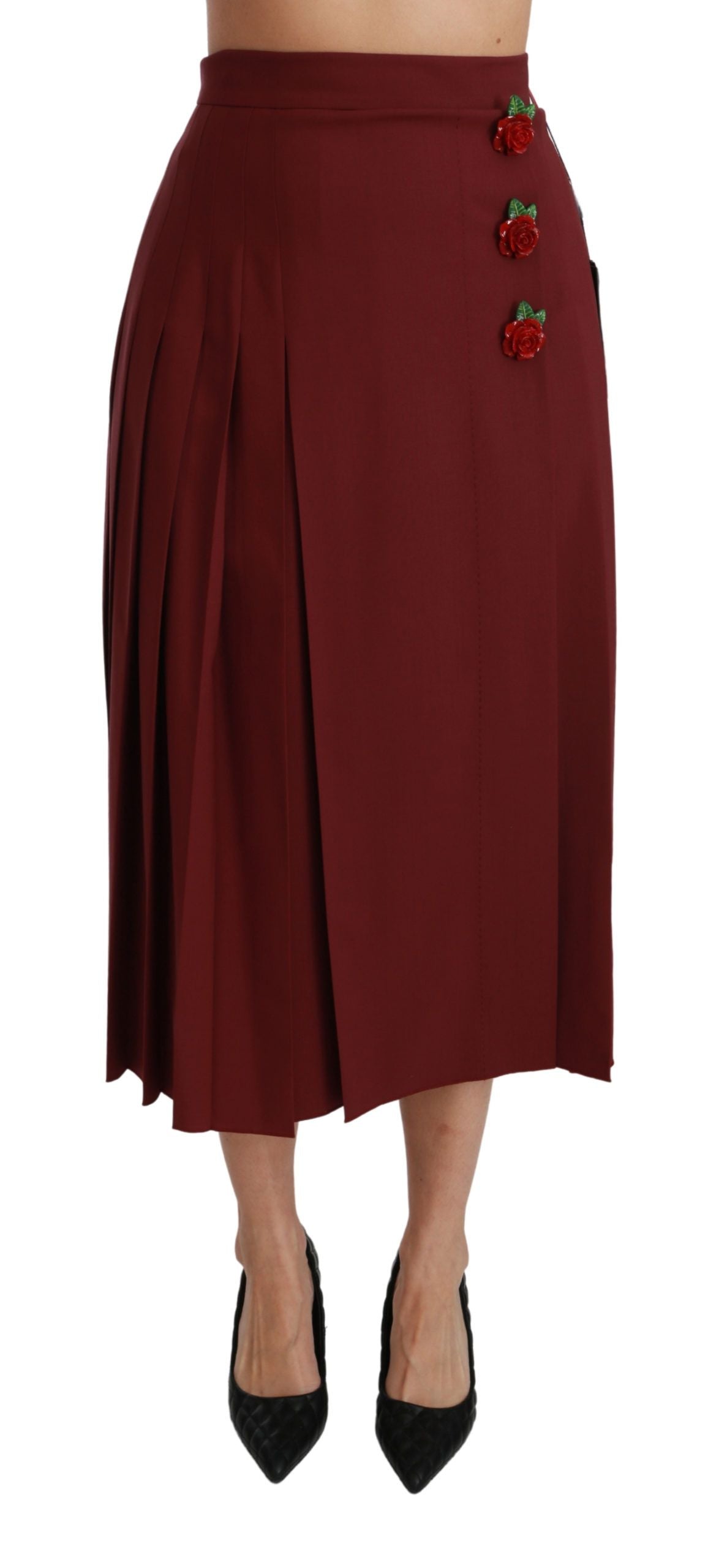 Dolce & Gabbana Elegant Red High Waist Virgin Wool Women's Skirt