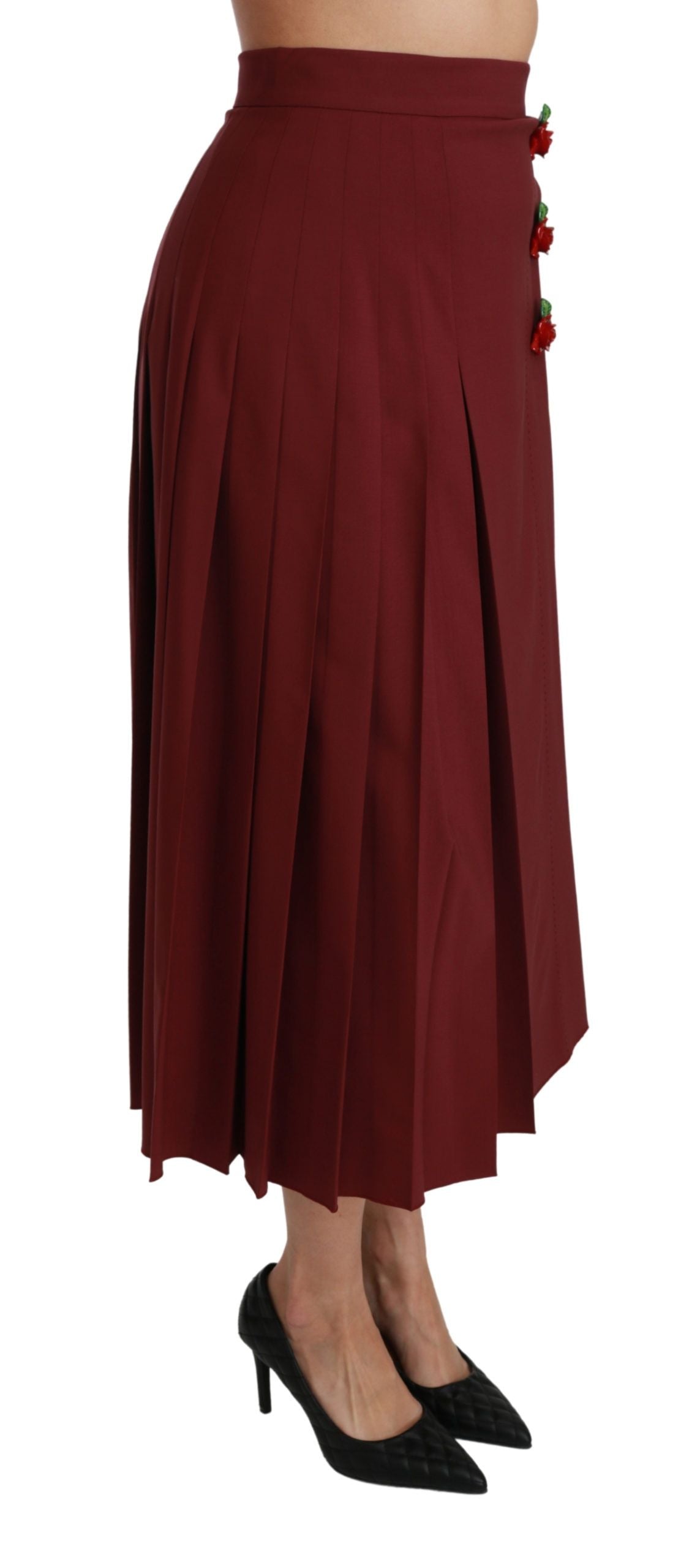 Dolce & Gabbana Red High Waist Pleated Maxi Wool Women's Skirt