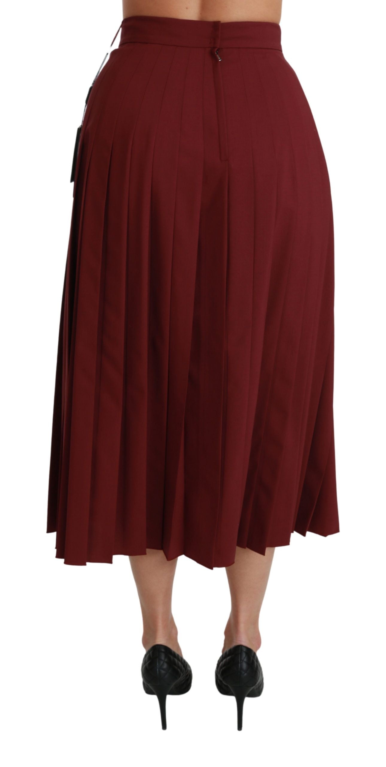 Dolce & Gabbana Red High Waist Pleated Maxi Wool Women's Skirt
