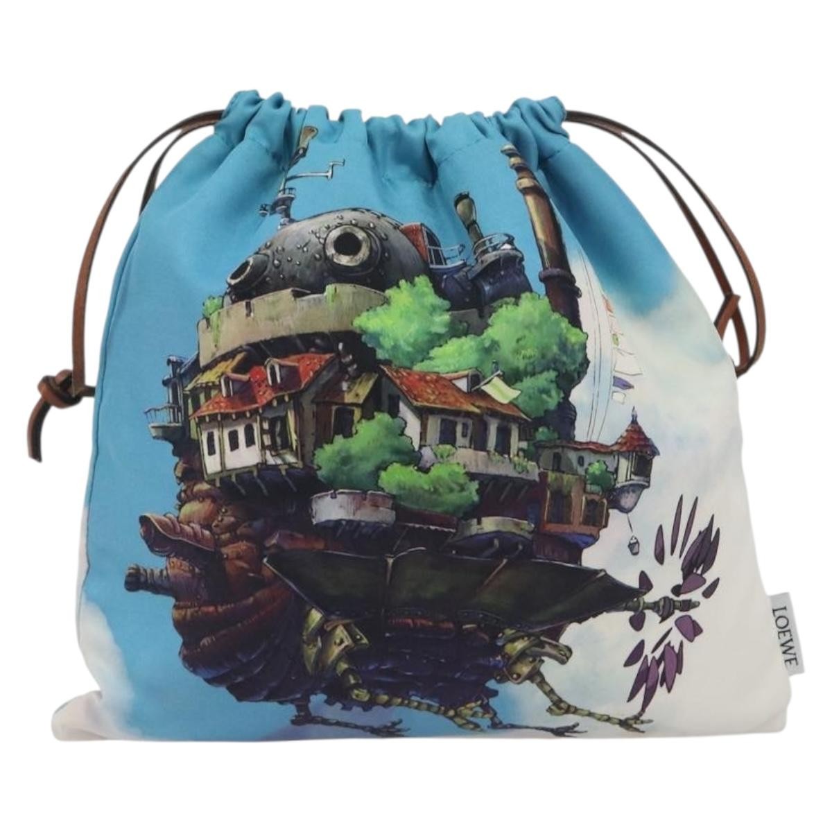 Loewe Paula Drawstring Printed Canvas Blue Nylon Clutche & Pouche Bag (Pre-Owned)