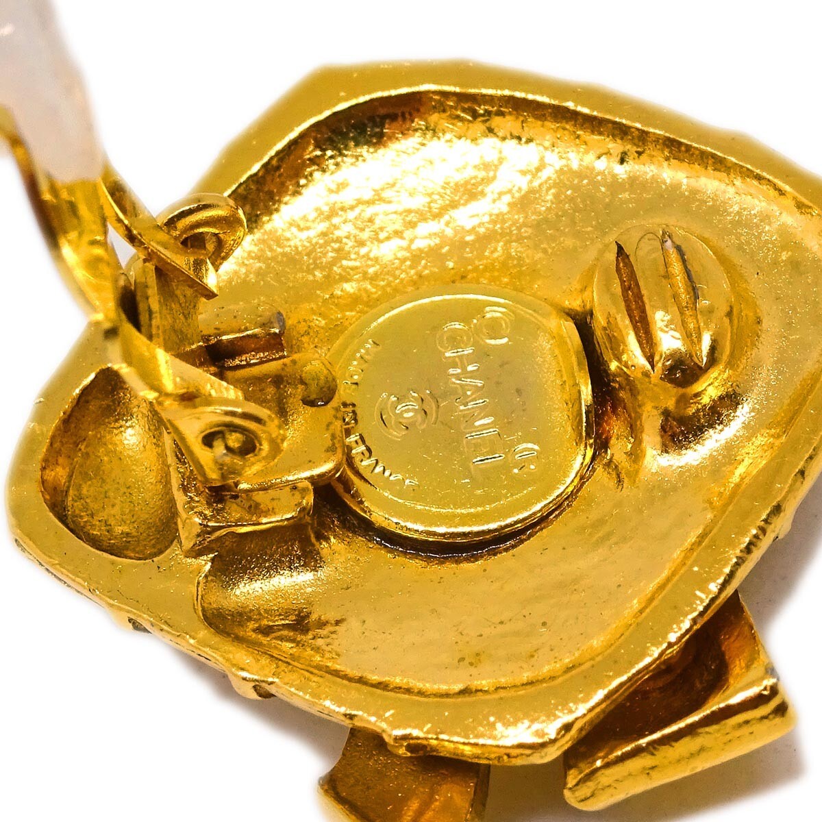 Chanel Cc Rhombus Clip-On Metal Gold Gold_Plated Earrings Jewelry (Pre-Owned)