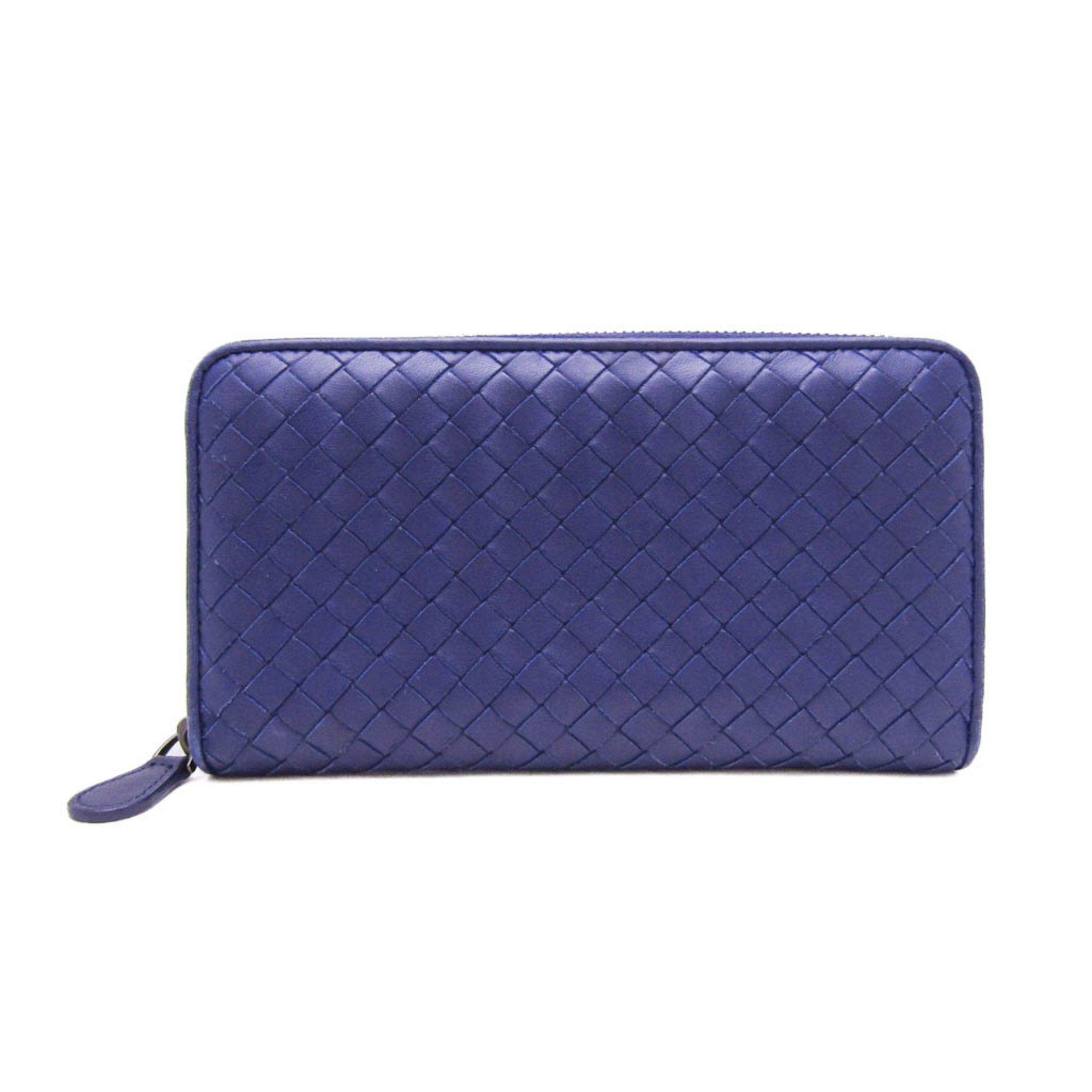 Bottega Veneta Intrecciato Blue Leather Wallet (Pre-Owned)