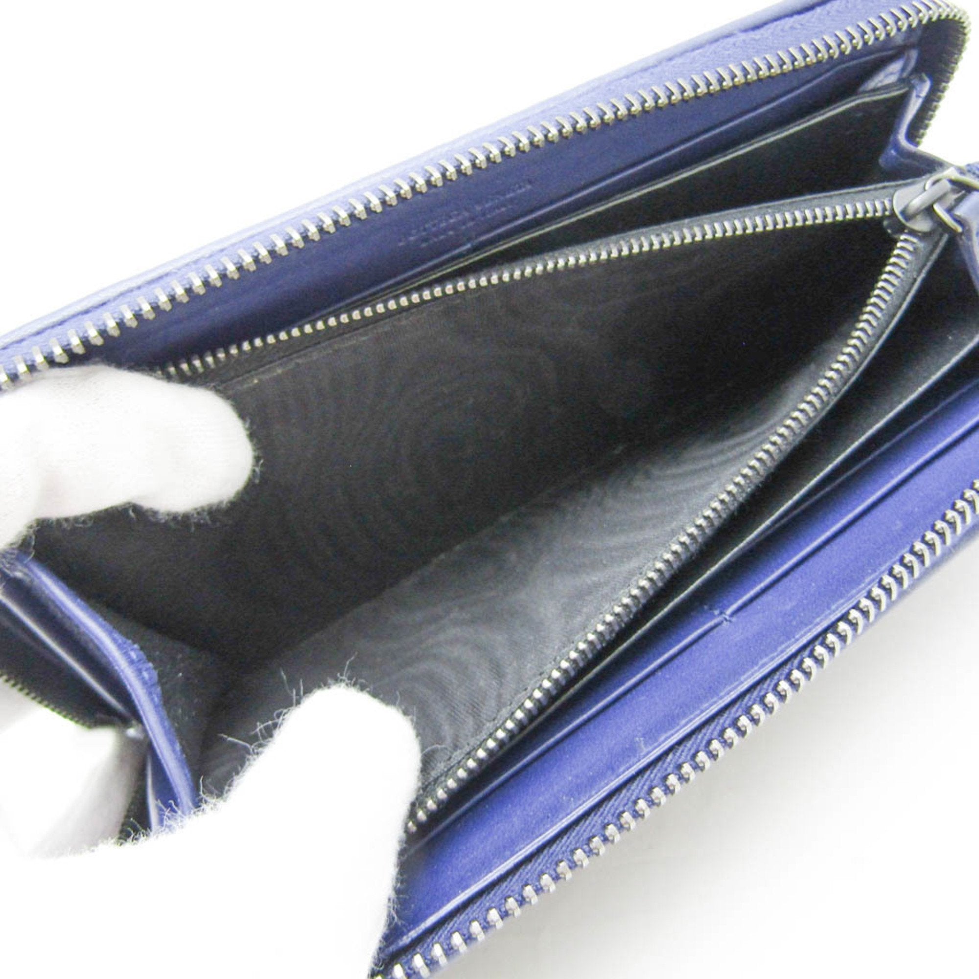 Bottega Veneta Intrecciato Blue Leather Wallet (Pre-Owned)