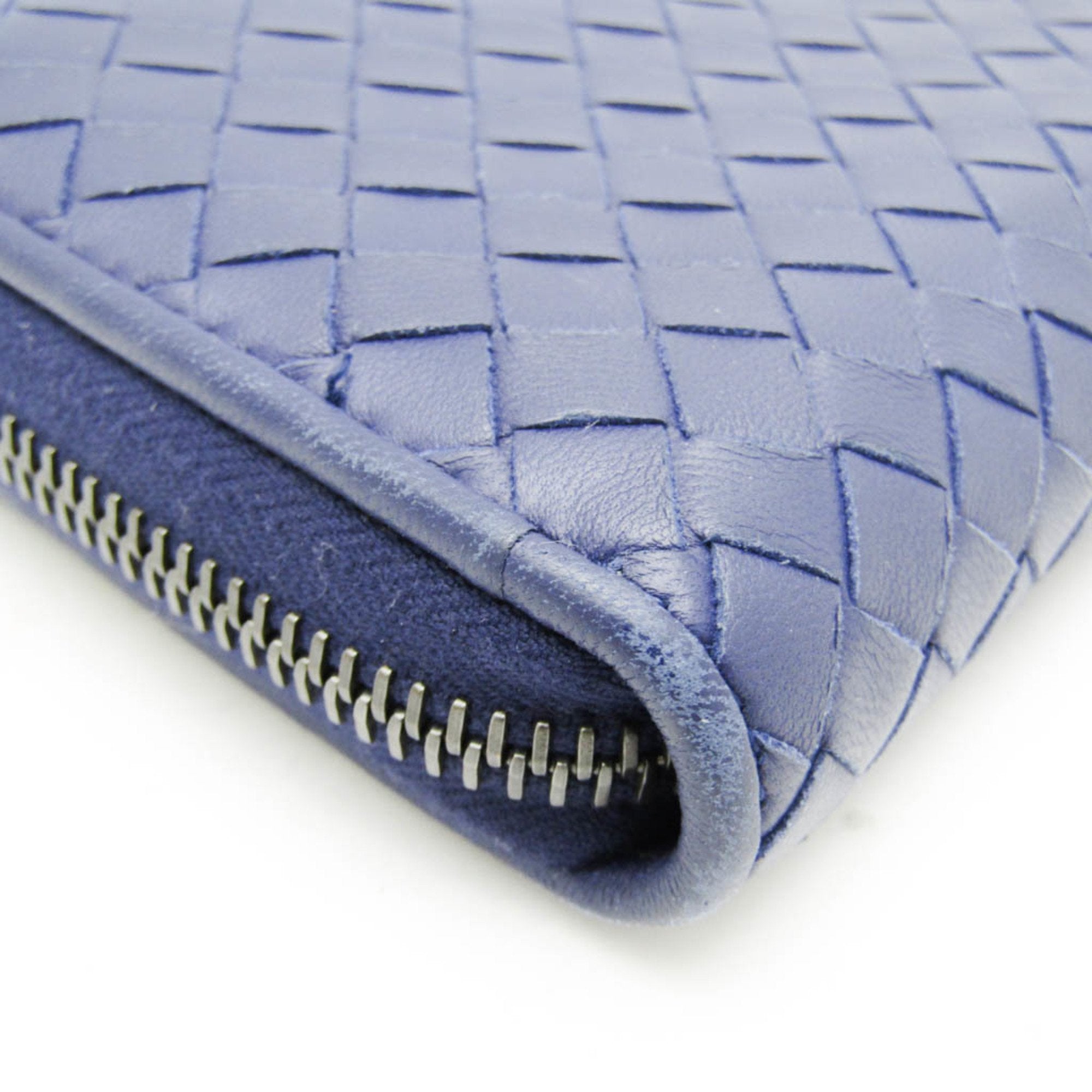 Bottega Veneta Intrecciato Blue Leather Wallet (Pre-Owned)