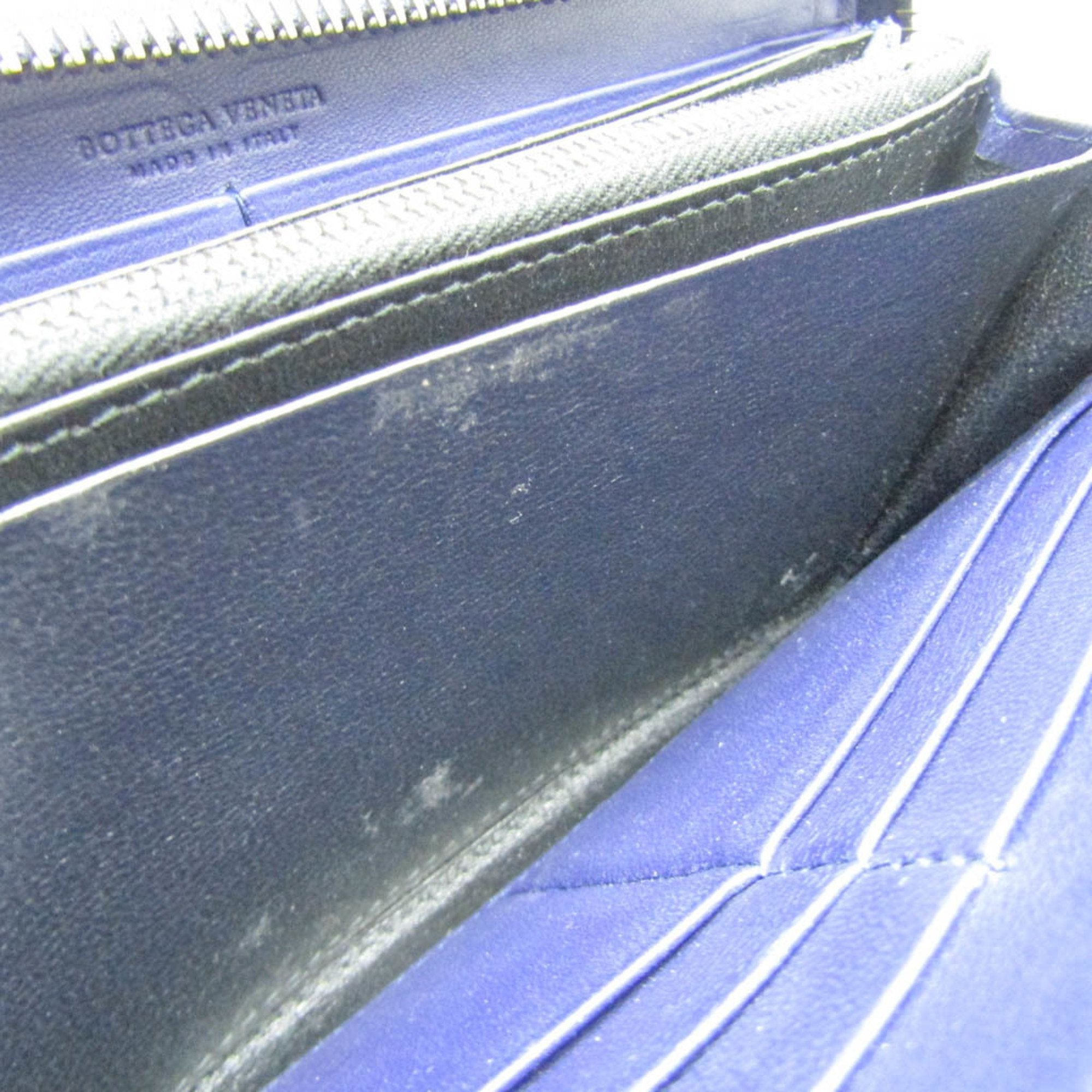 Bottega Veneta Intrecciato Blue Leather Wallet (Pre-Owned)