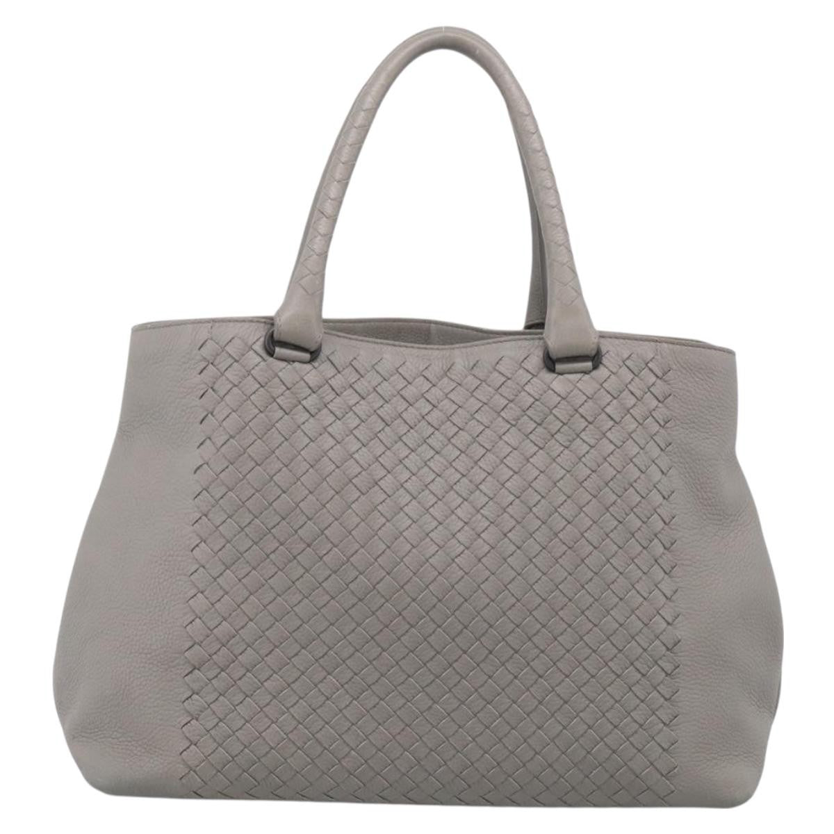 Bottega Veneta Side Snap Leather And Intrecciato Nappa Gray Leather Tote Bag Bag (Pre-Owned)
