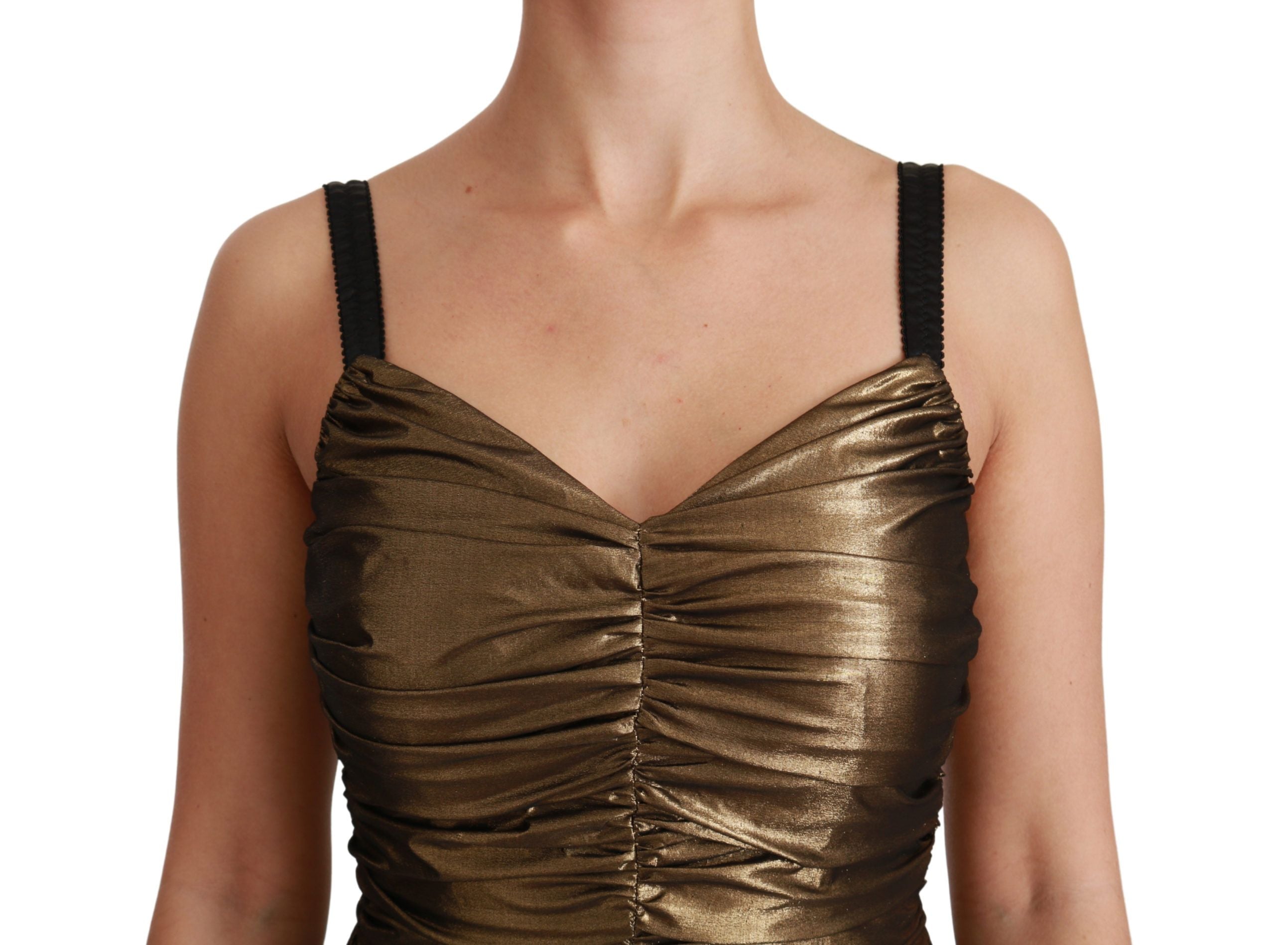 Dolce & Gabbana Gold Metallic Stretch Bodycon Ruched Women's Dress (Pre-Owned)