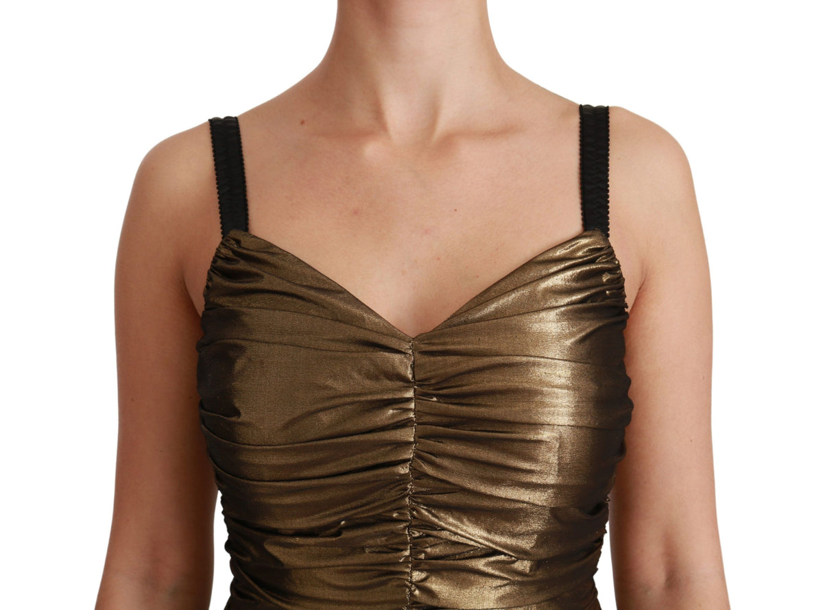 Dolce & Gabbana Gold Metallic Stretch Bodycon Ruched Women's Dress