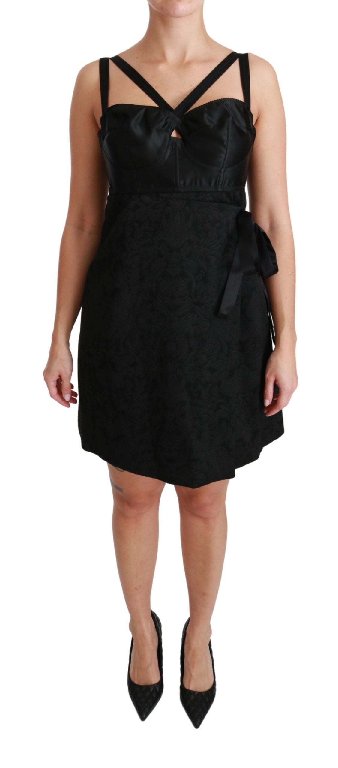 Dolce & Gabbana Black Stretch Satin Jacquard Mini Women's Dress