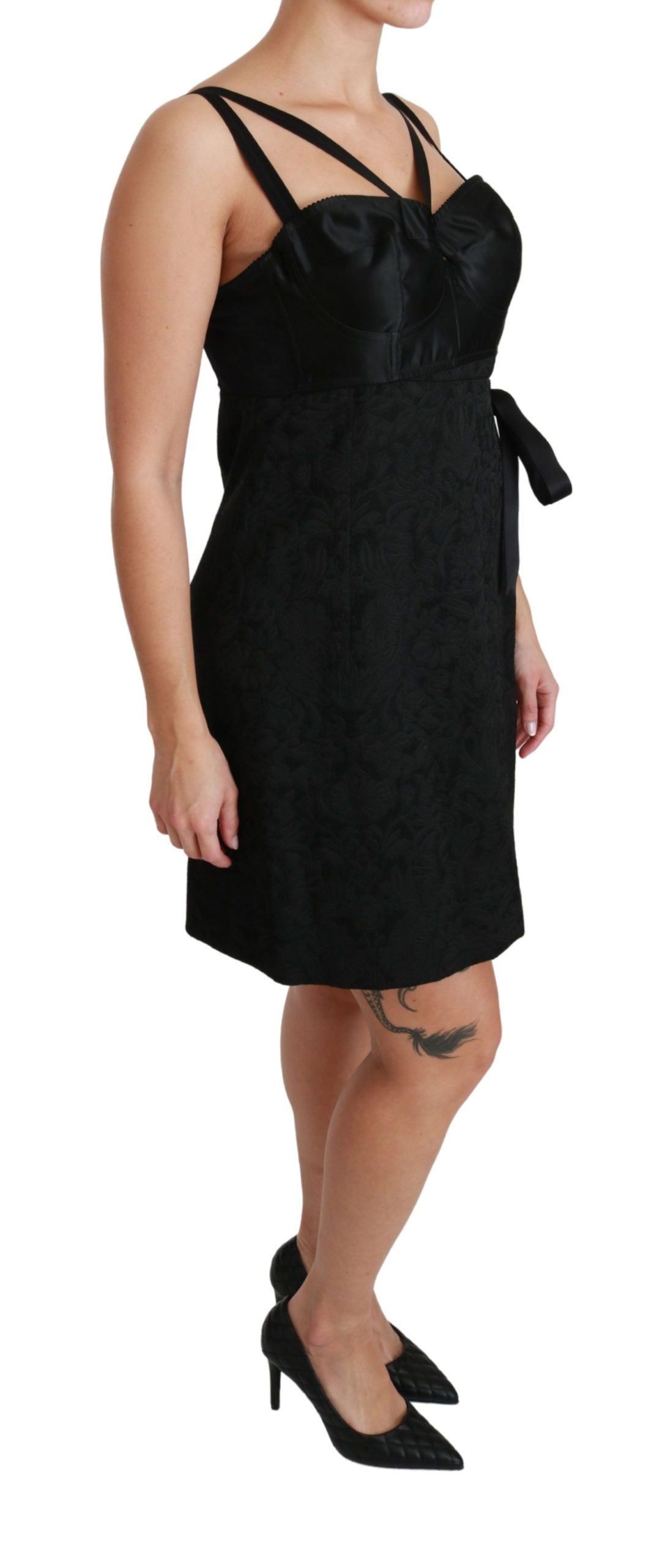 Dolce & Gabbana Black Stretch Satin Jacquard Mini Women's Dress