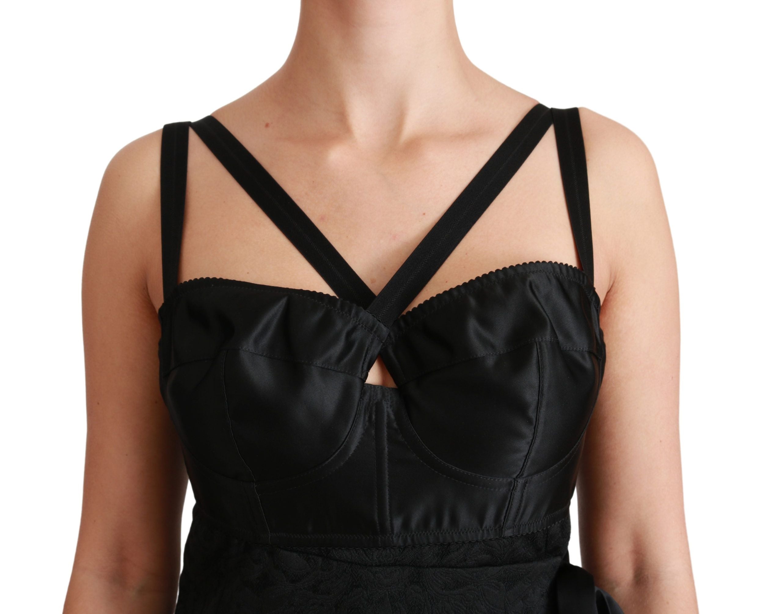 Dolce & Gabbana Black Stretch Satin Jacquard Mini Women's Dress