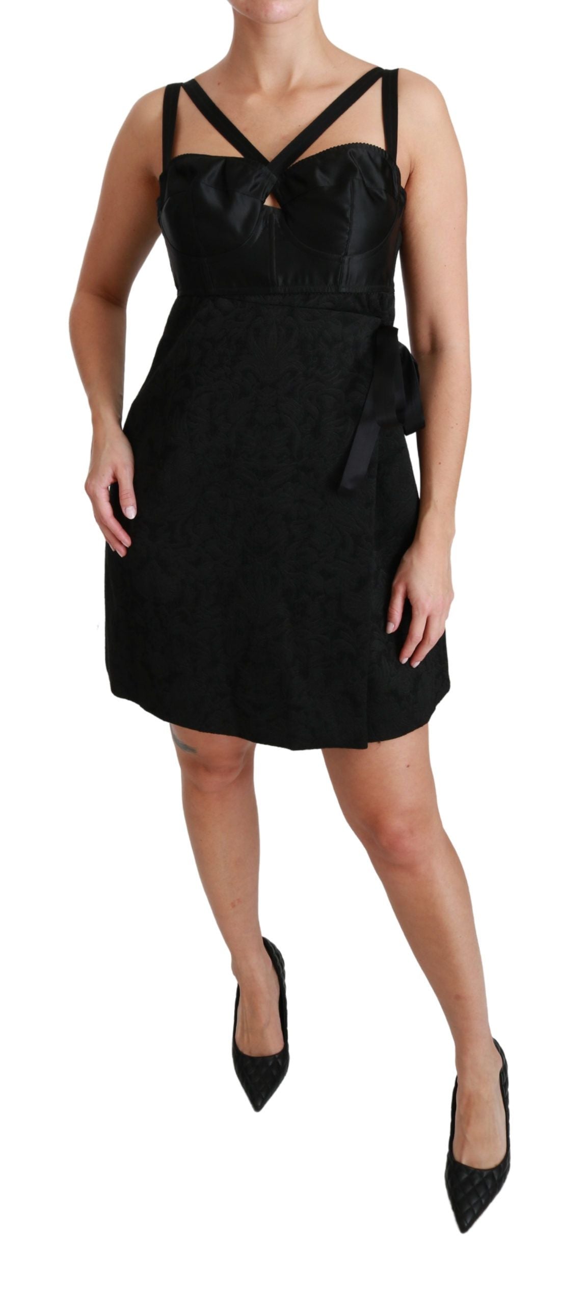 Dolce & Gabbana Black Stretch Satin Jacquard Mini Women's Dress