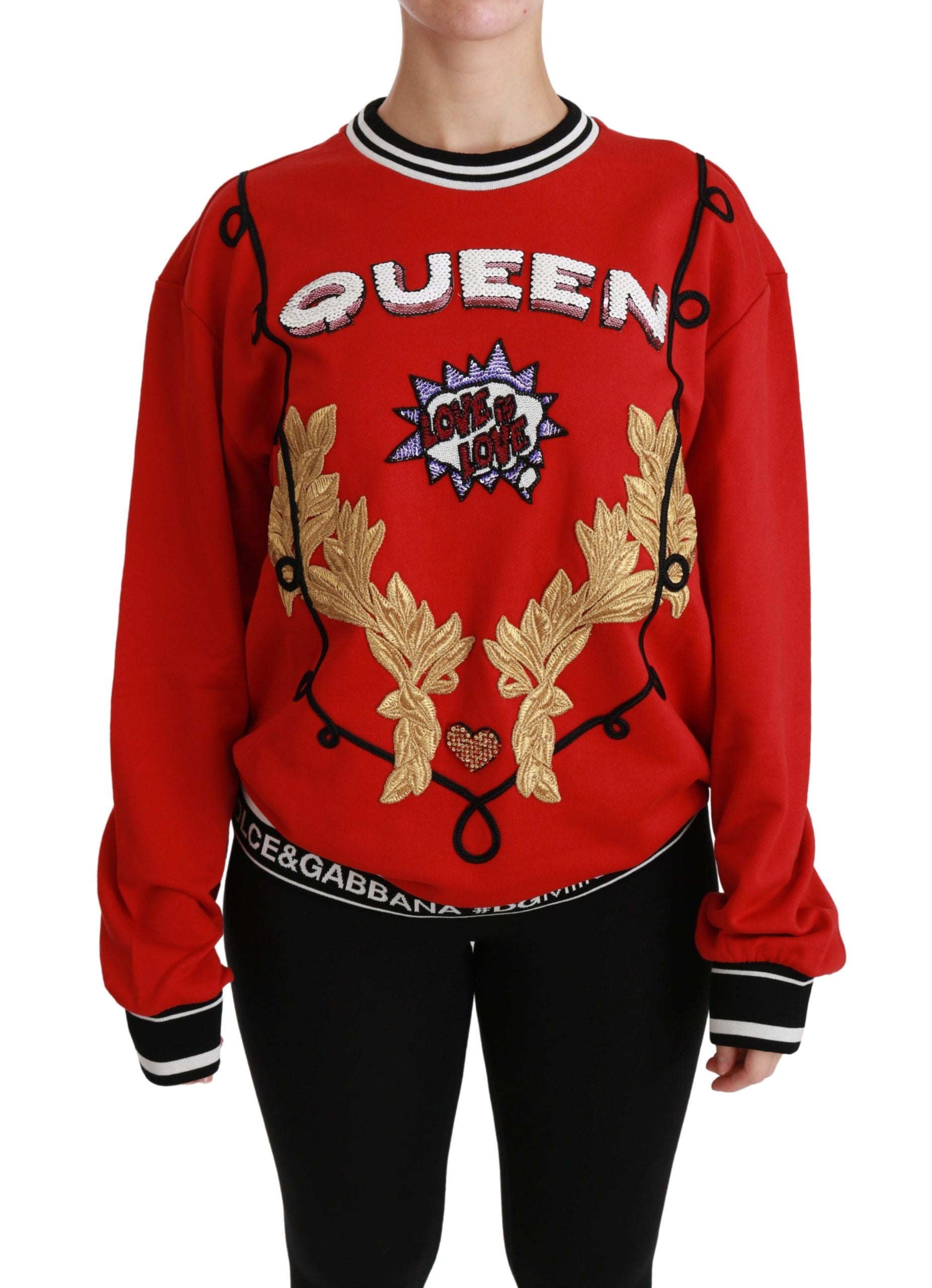 Dolce & Gabbana Radiant Red Sequined Crew Neck Women's Sweater