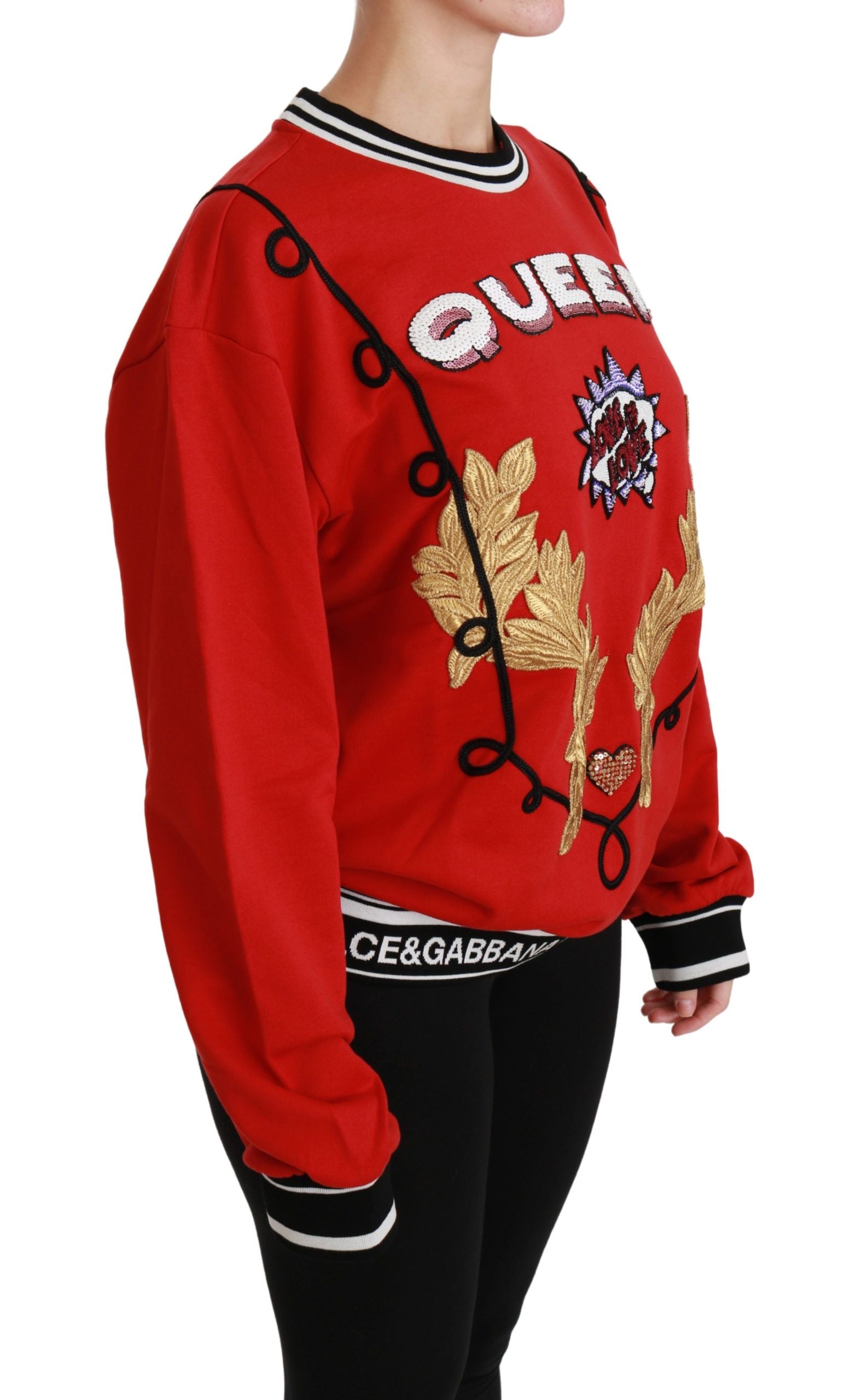 Dolce & Gabbana Radiant Red Sequined Crew Neck Women's Sweater