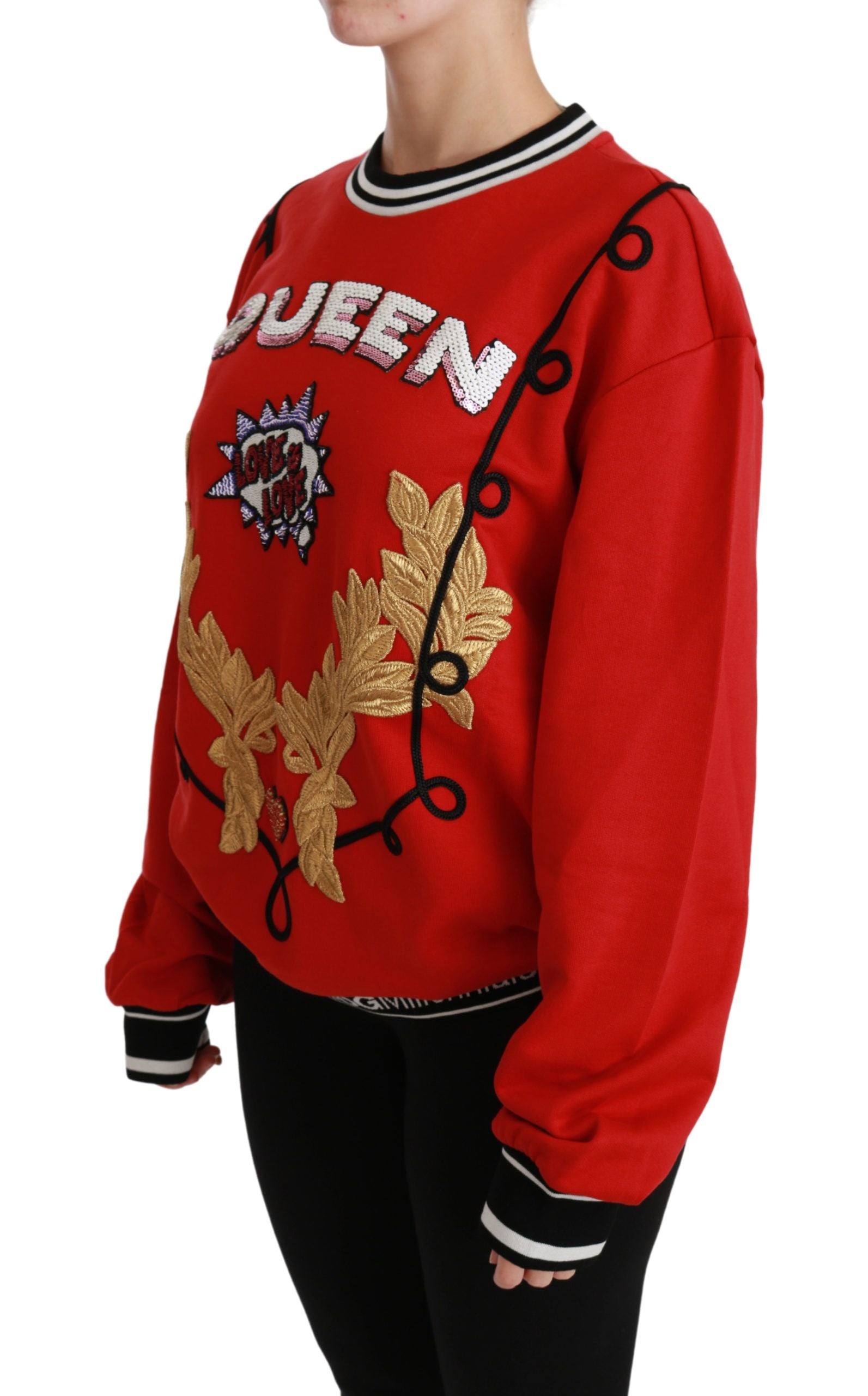 Dolce & Gabbana Radiant Red Sequined Crew Neck Women's Sweater