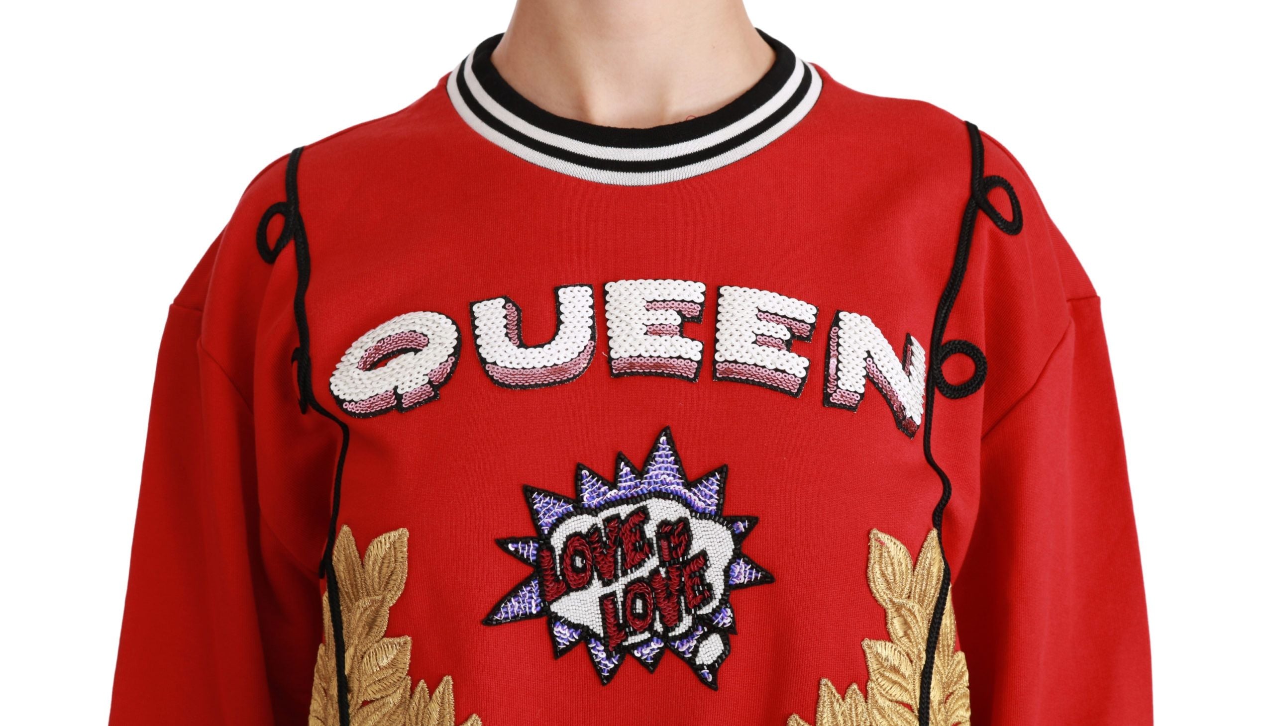 Dolce & Gabbana Radiant Red Sequined Crew Neck Women's Sweater