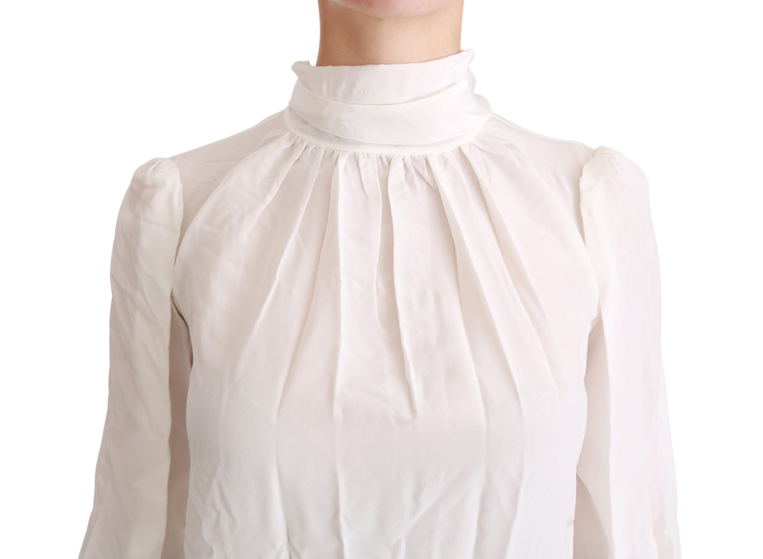 Dolce & Gabbana White Turtle Neck Blouse Shirt Silk Women's Top