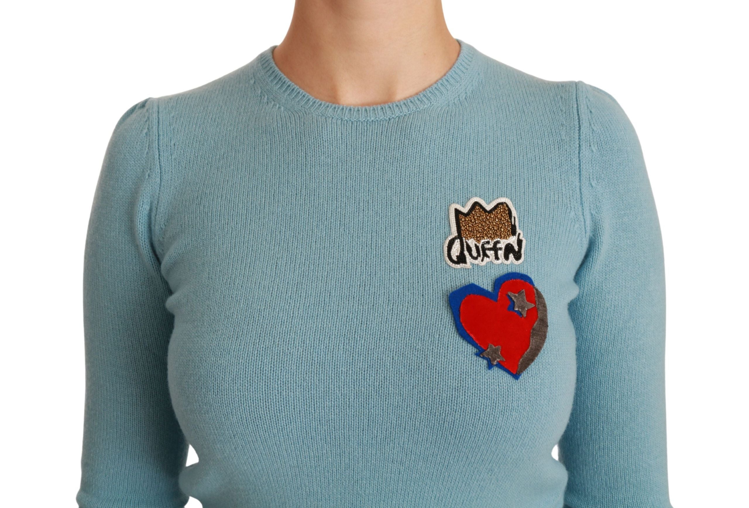 Dolce & Gabbana Blue Wool Queen Heart Pullover Women's Sweater