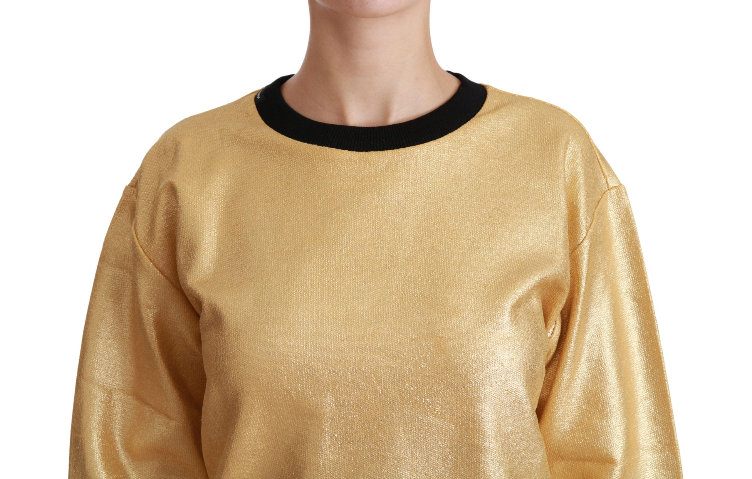 Dolce & Gabbana Gold Cotton Crewneck Pullover Women's Sweater