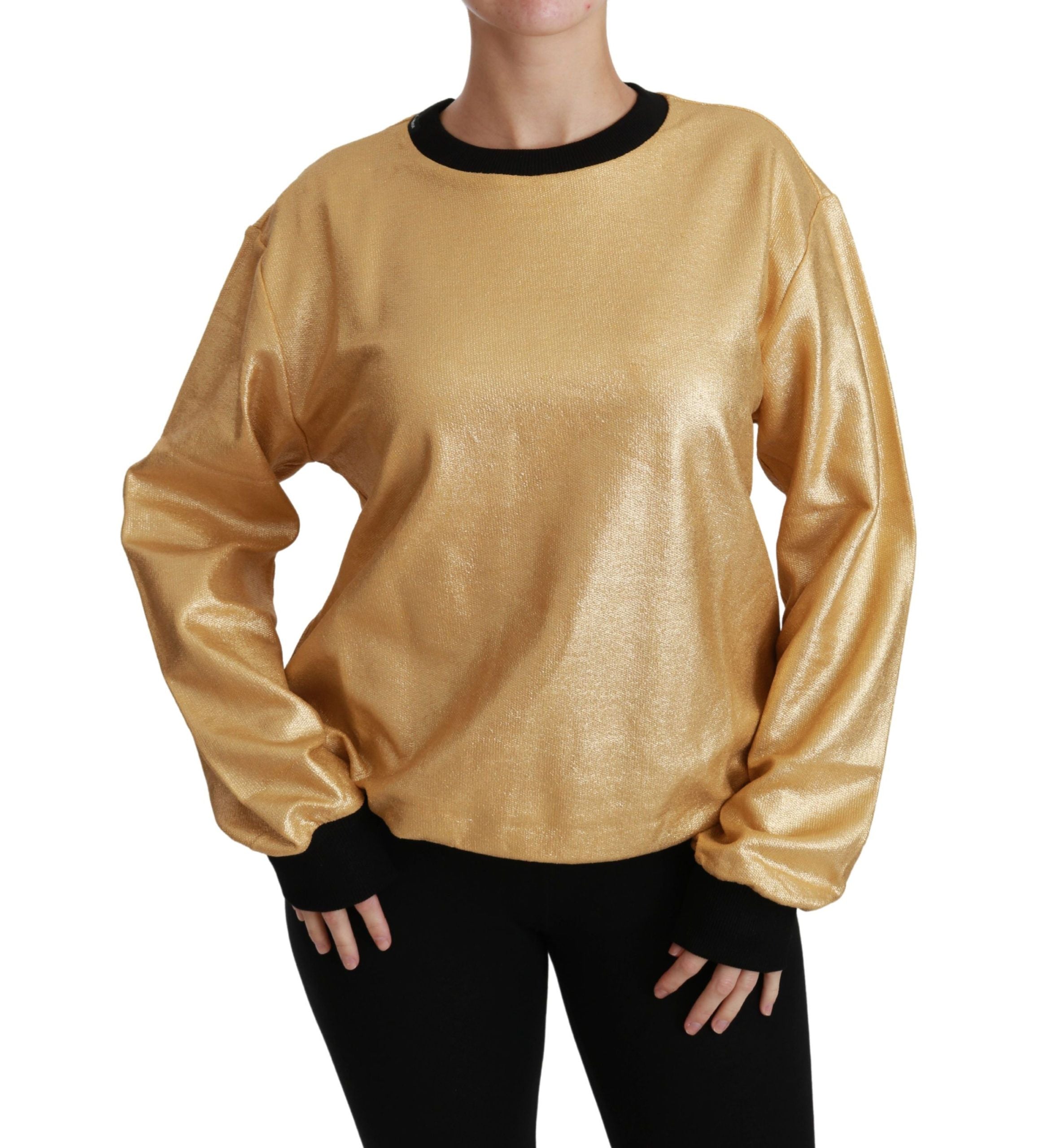 Dolce & Gabbana Gold Cotton Crewneck Pullover Women's Sweater