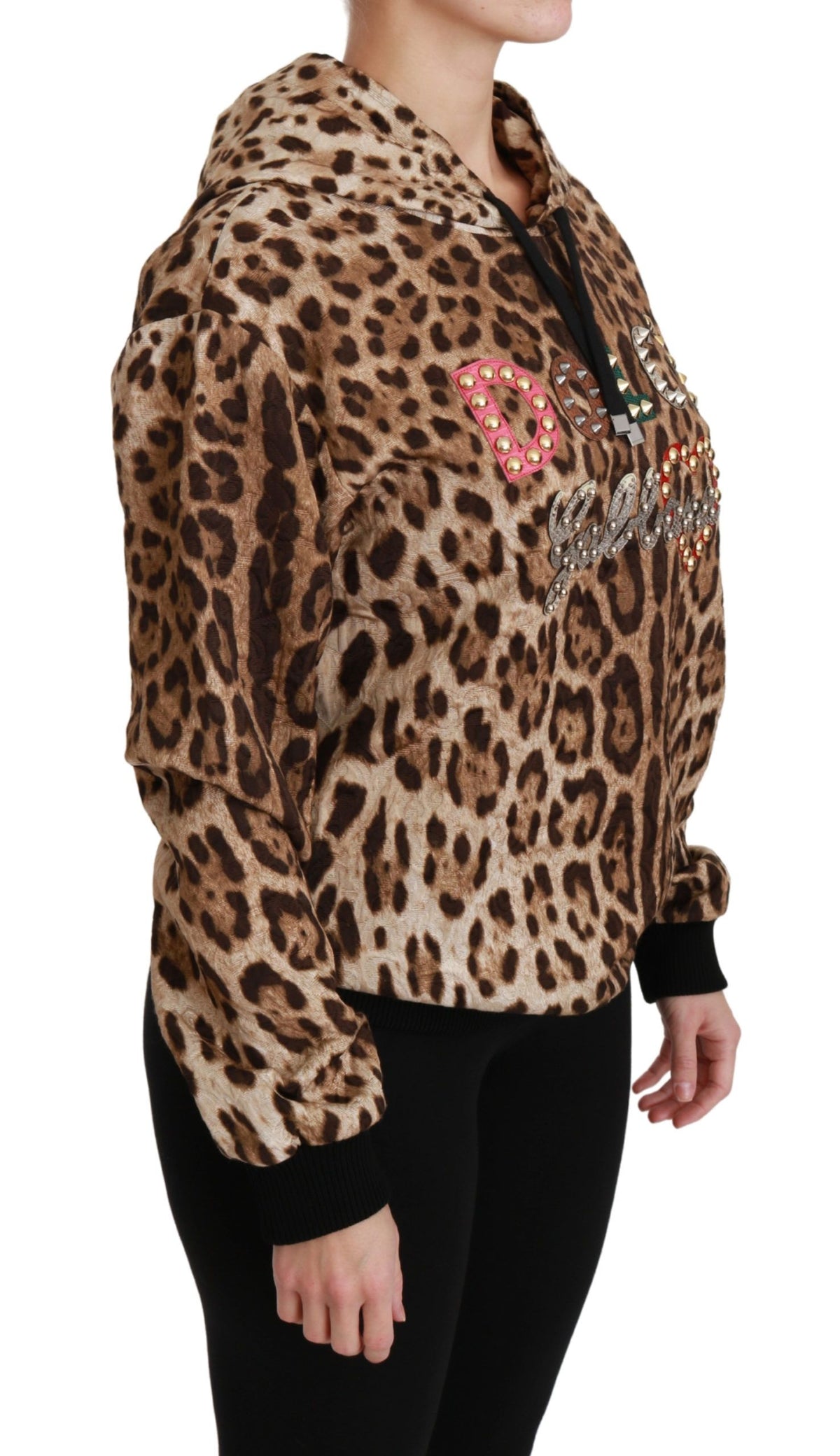 Dolce & Gabbana Brown Hooded Studded Ayers Leopard Women's Sweater