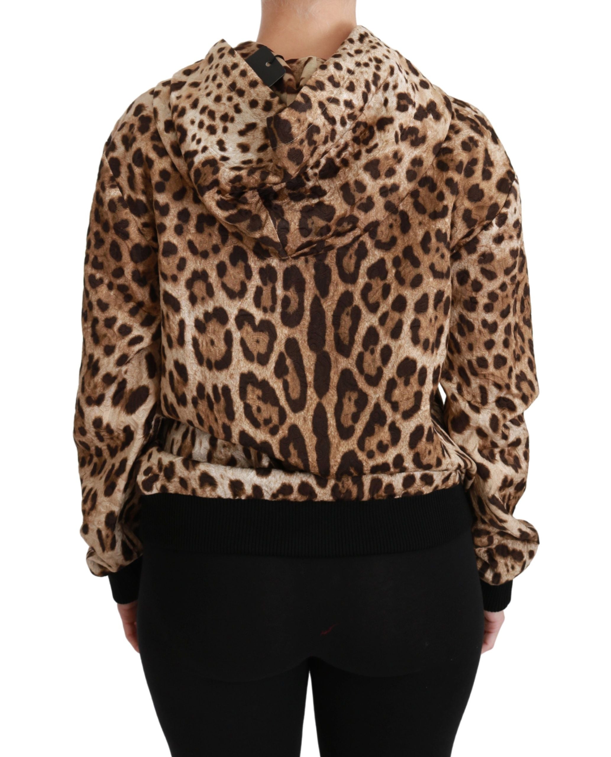 Dolce & Gabbana Brown Hooded Studded Ayers Leopard Women's Sweater