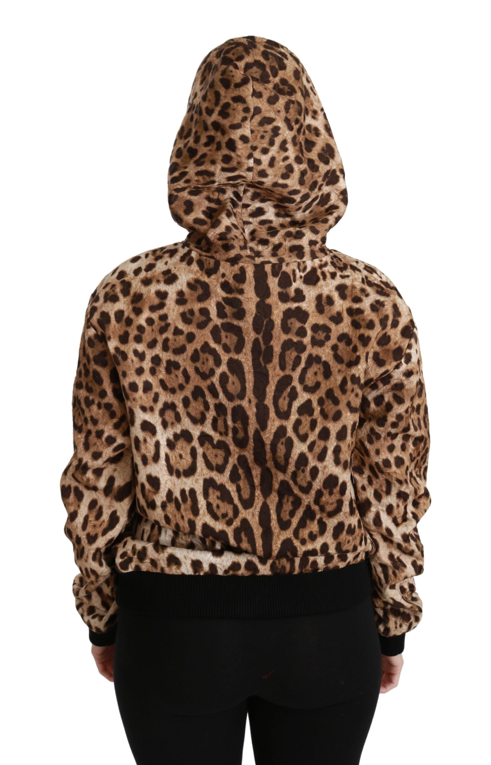 Dolce & Gabbana Brown Hooded Studded Ayers Leopard Women's Sweater
